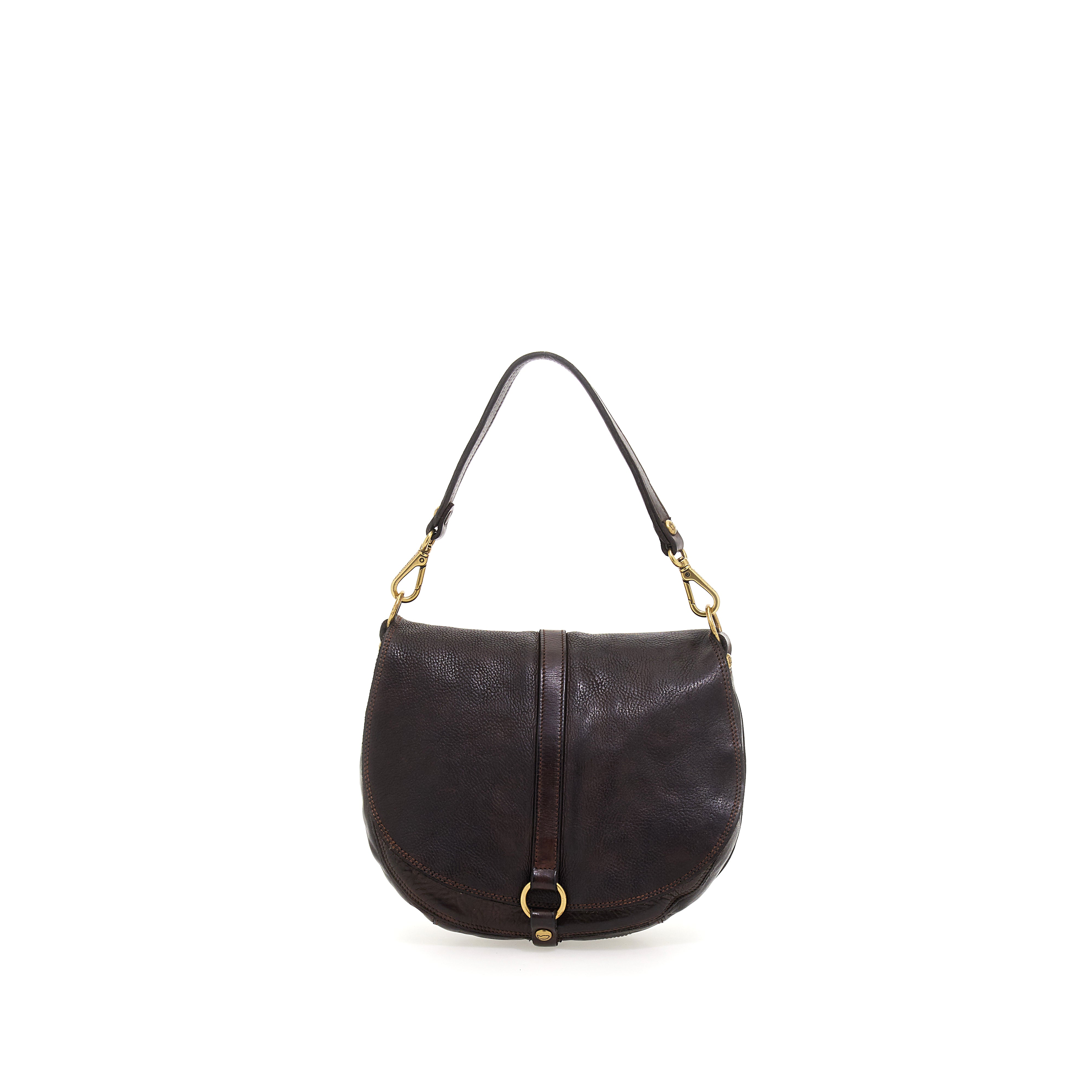 Eracle Shoulder Bag with Brass Ring - Dark Brown