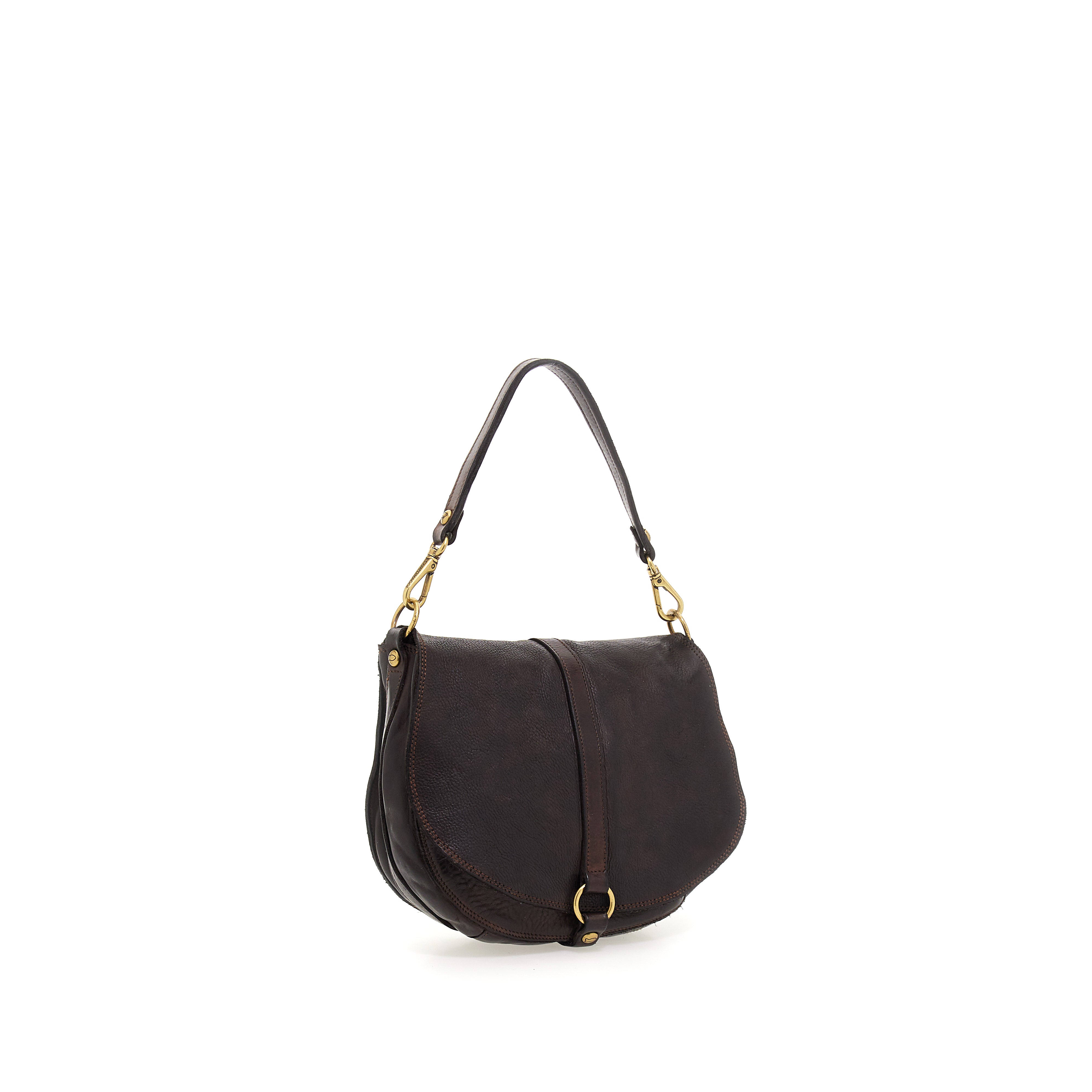 Eracle Shoulder Bag with Brass Ring - Dark Brown