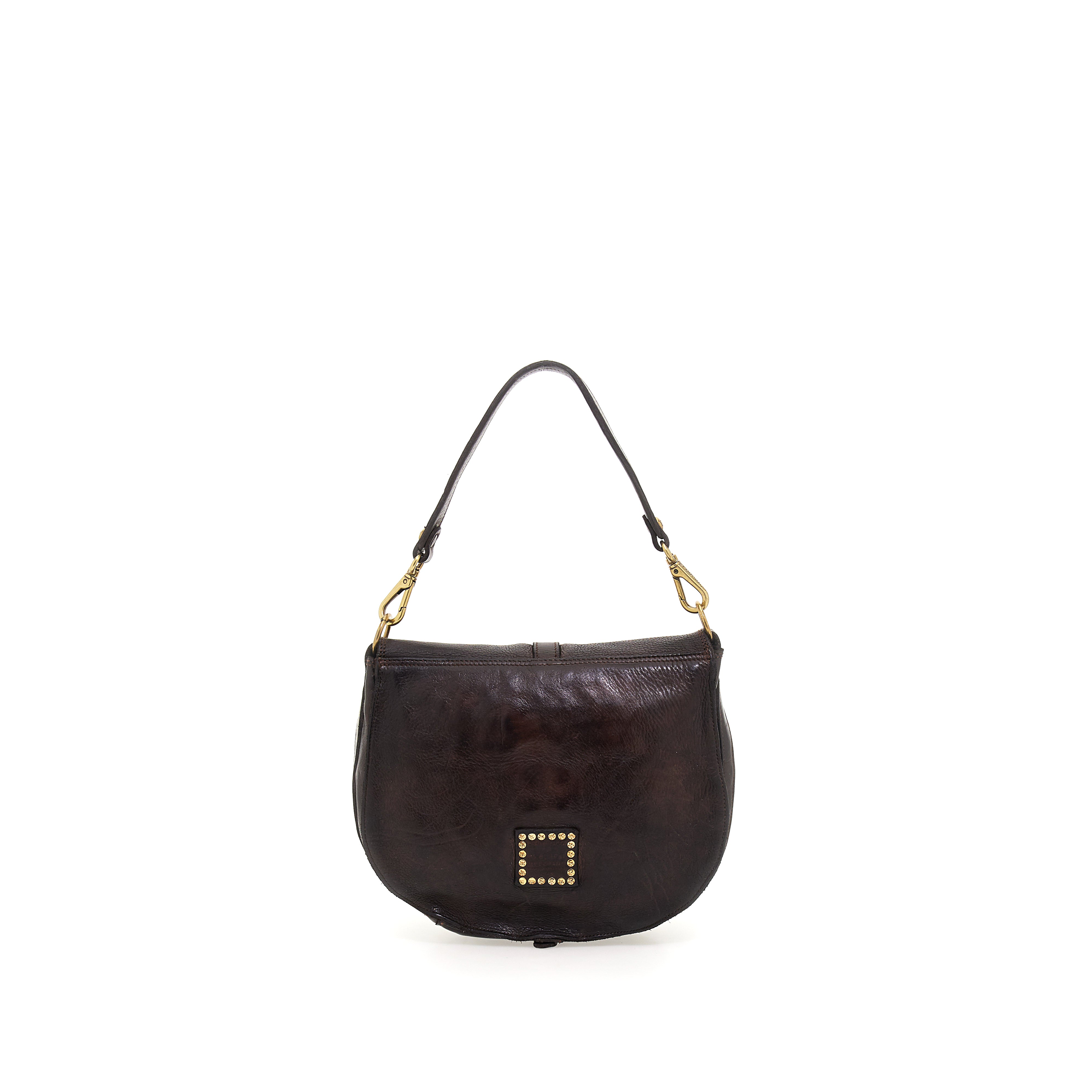 Shoulder/Crossbody Bag with Brass Ring - Dark Brown