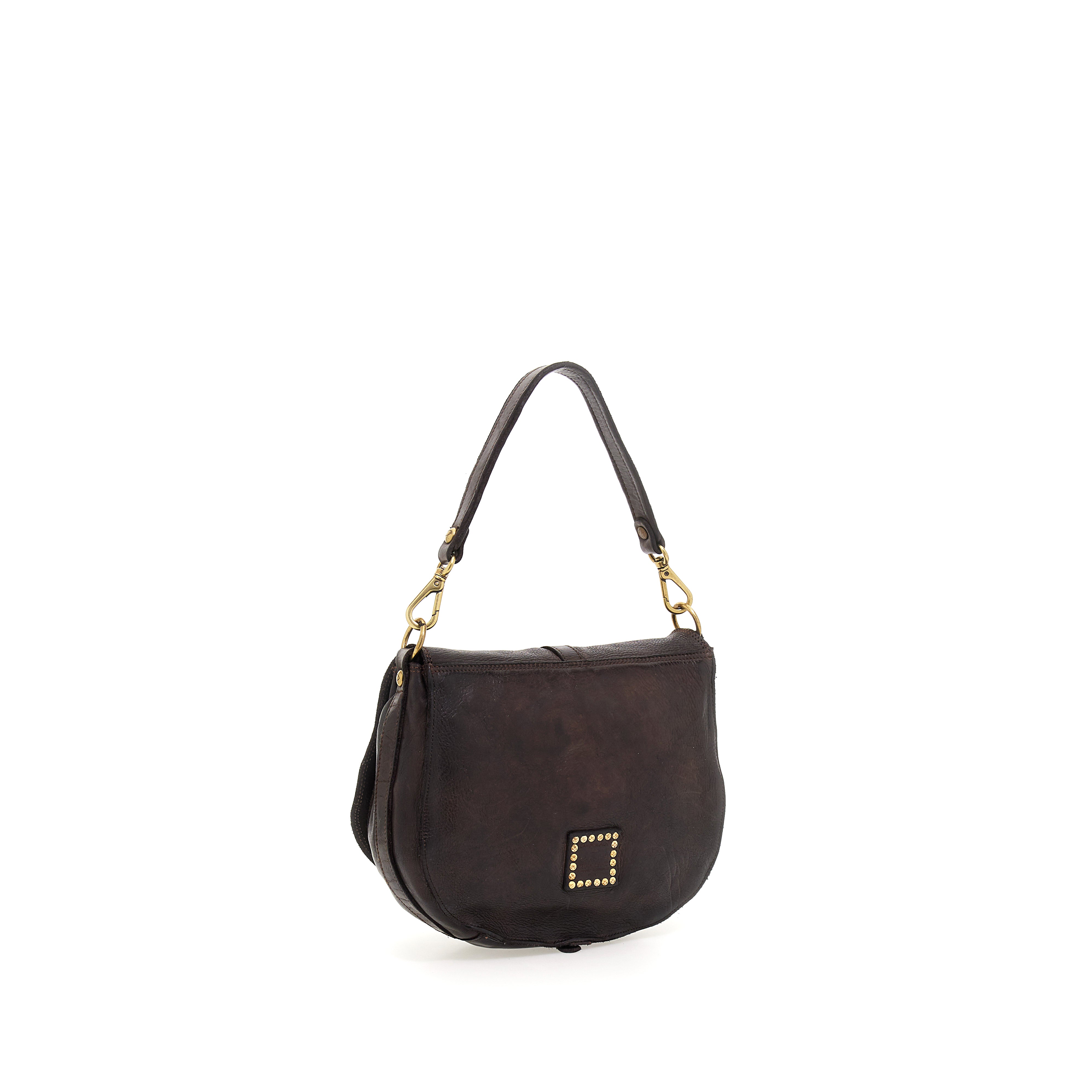 Eracle Shoulder Bag with Brass Ring - Dark Brown
