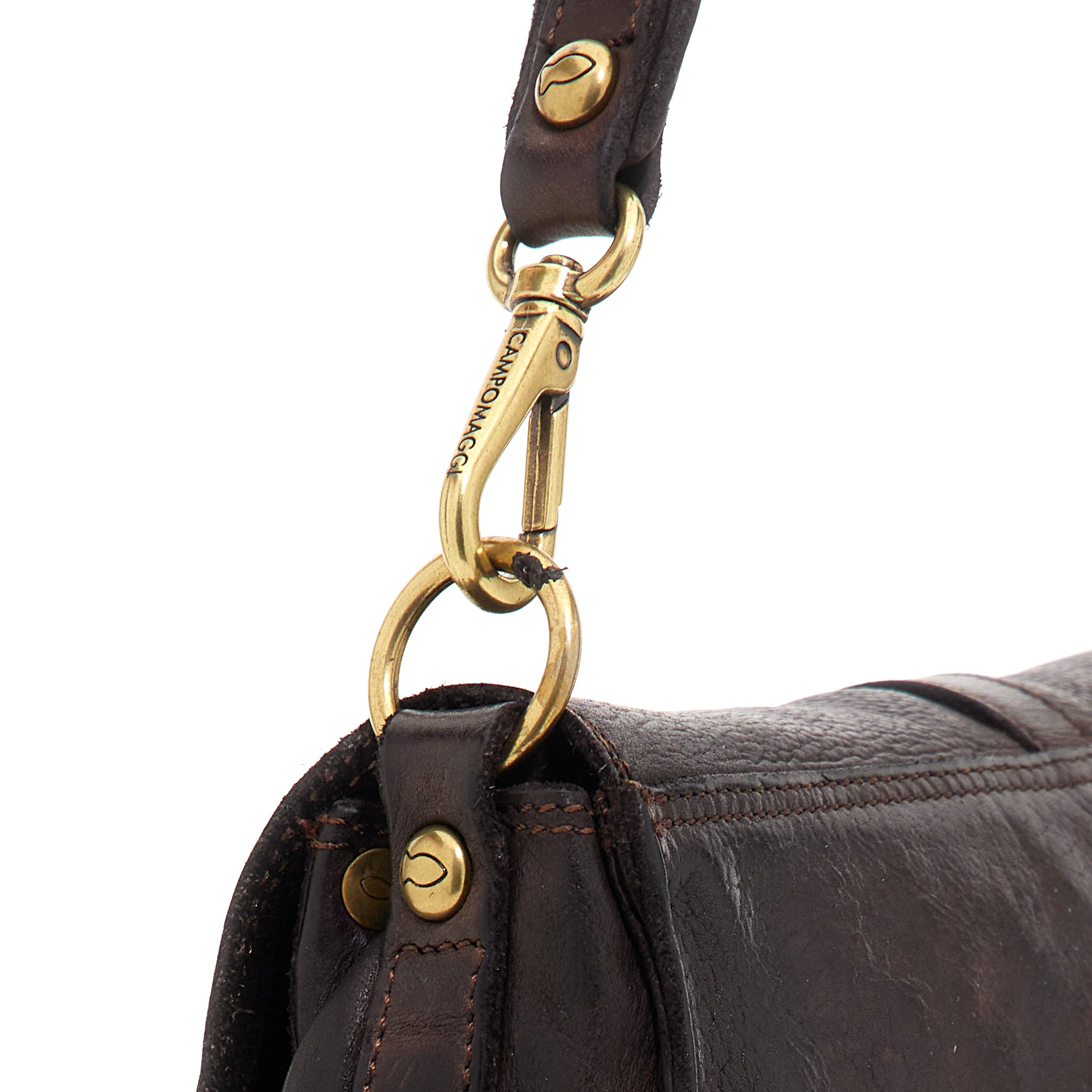 Eracle Shoulder Bag with Brass Ring - Dark Brown