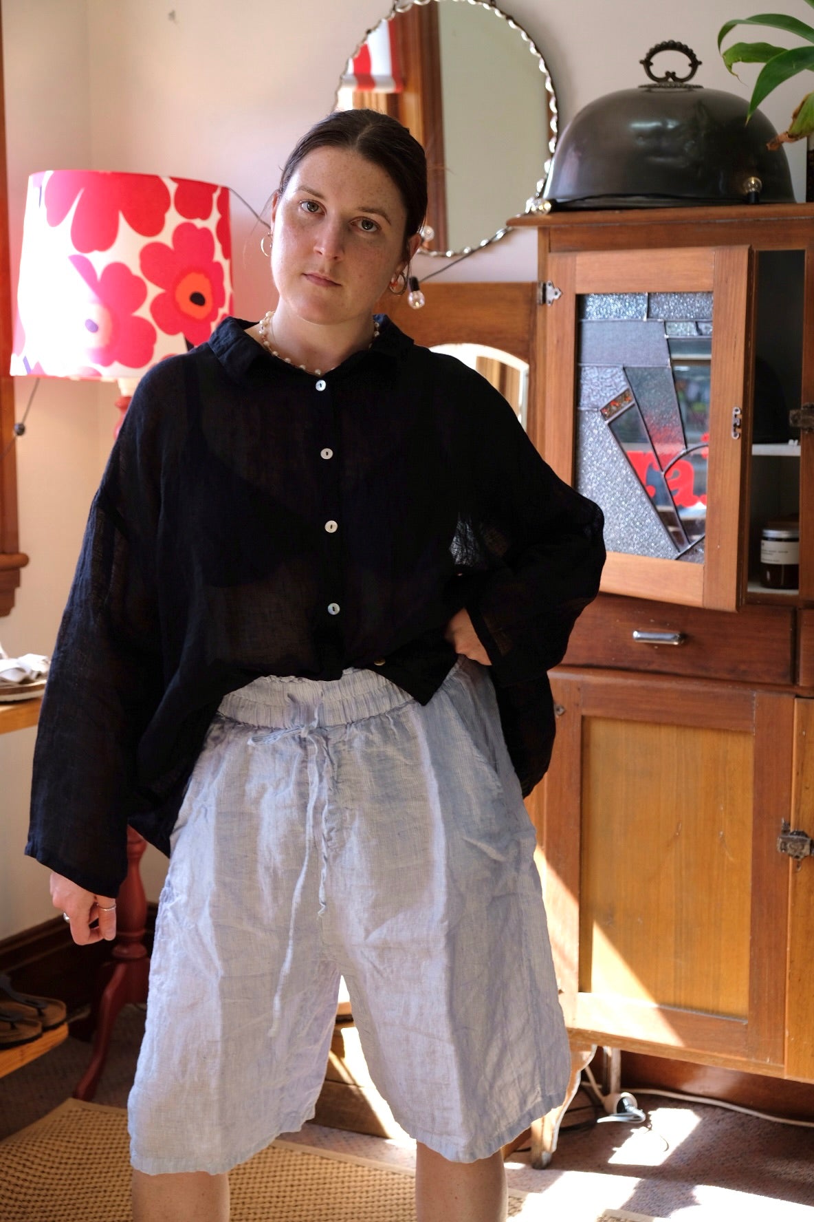 JAYA SHORTS - LINEN - Blue Pin Stripe