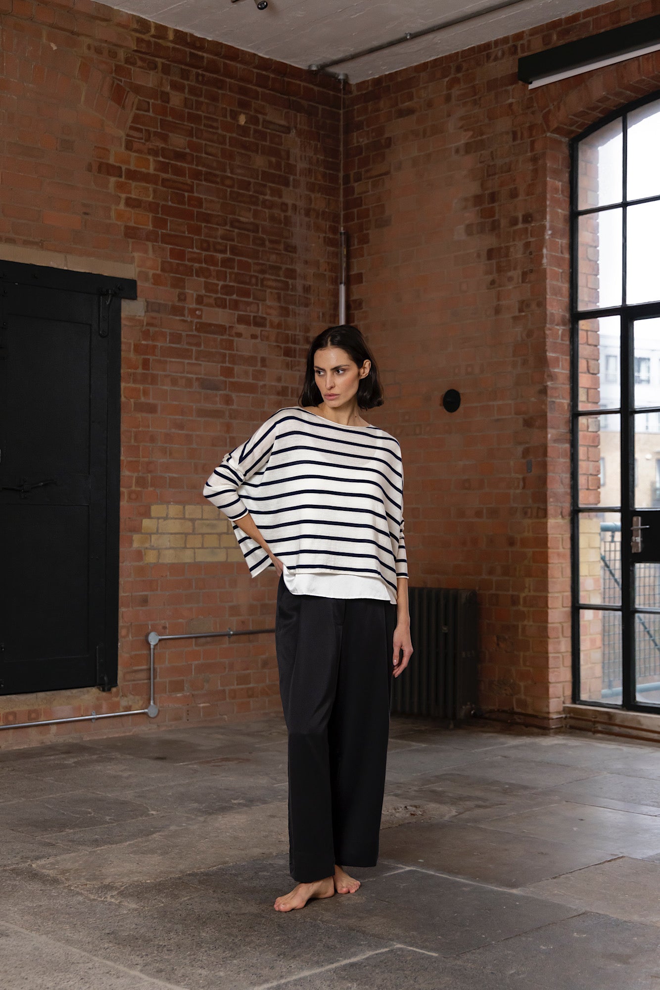 Emi Wool Jumper - Cream with Navy Stripe