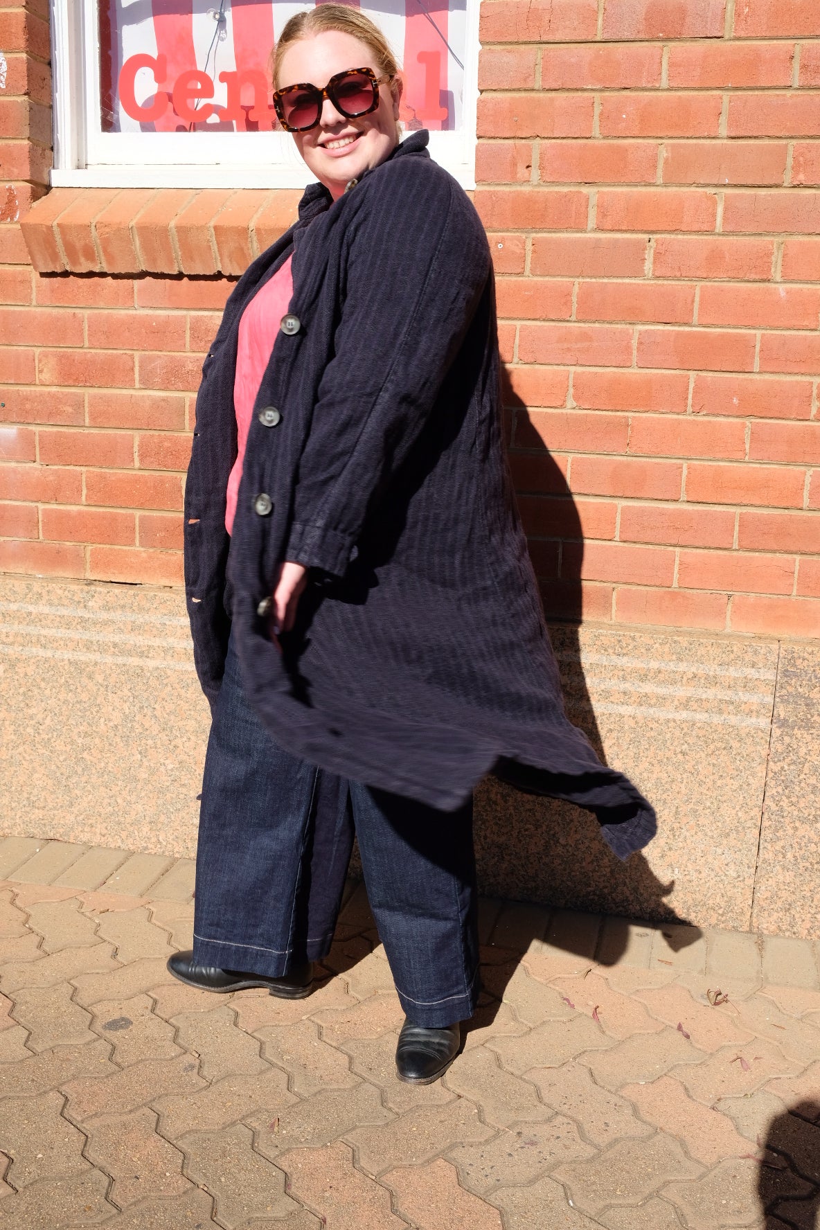 1915 Unisex Duster Jacket - Twill Weave Linen Stripe - Navy