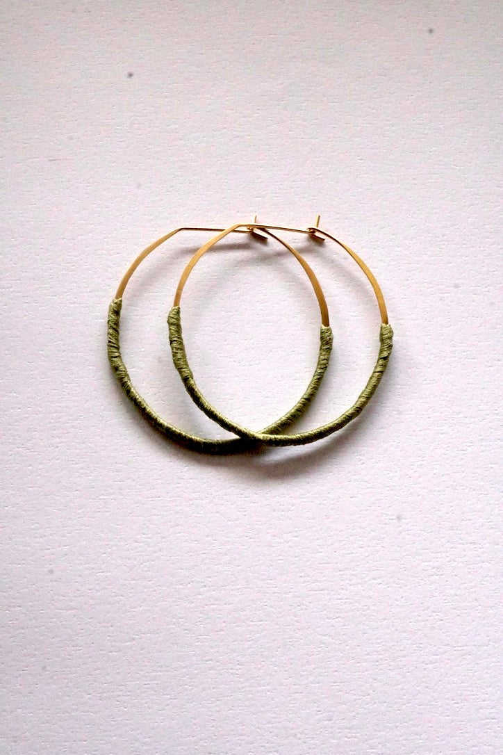 Woven Earrings Green and Gold Plated