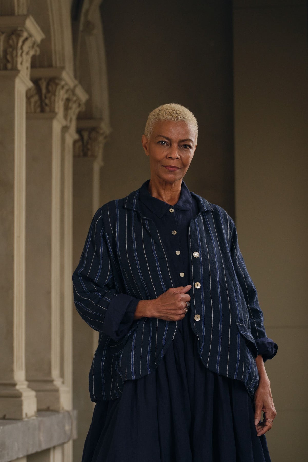 Baridi Jacket - Linen - navy stripe