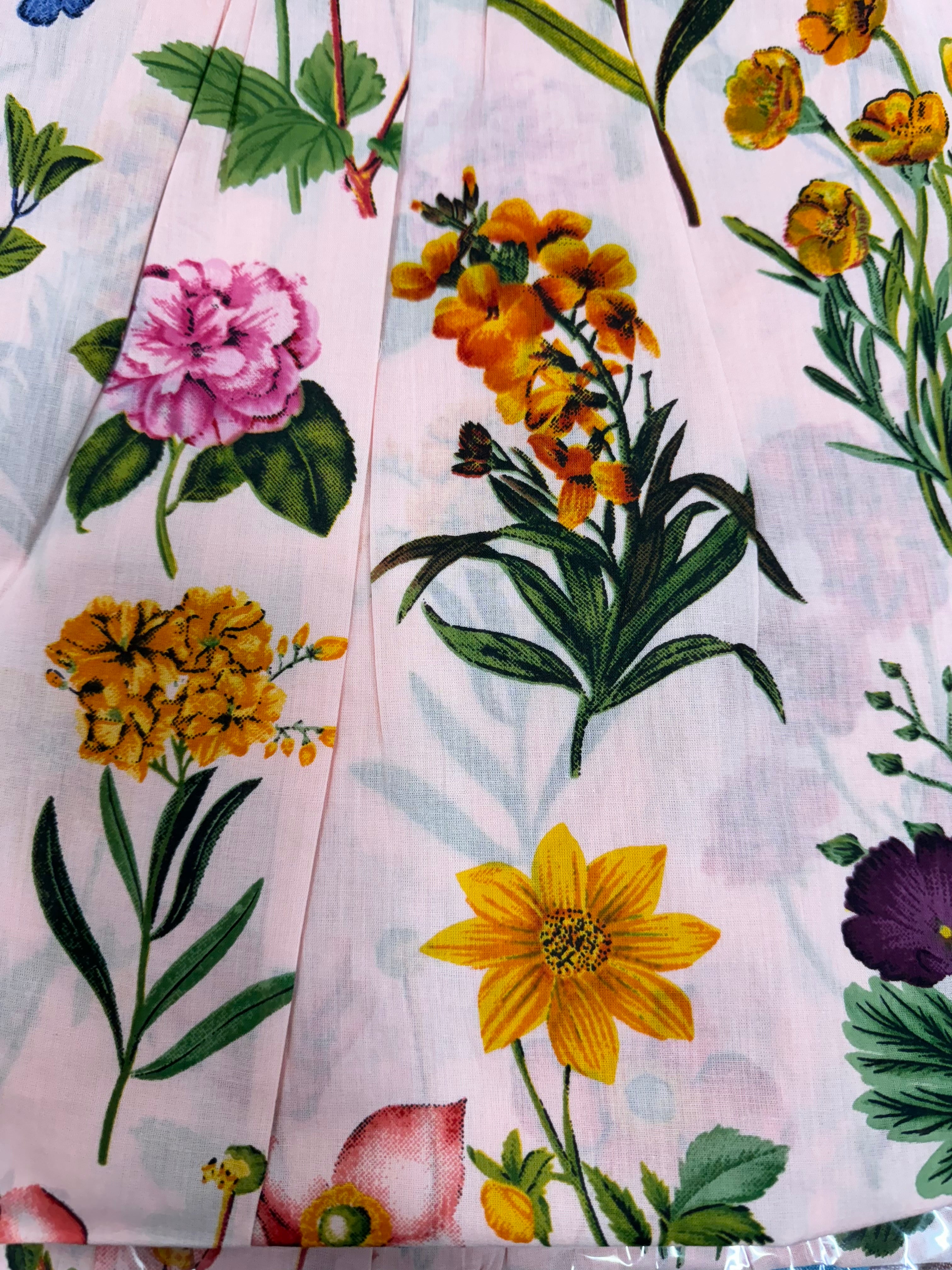 Hand Block Printed Shirred Nightie - Pink with multi colour floral