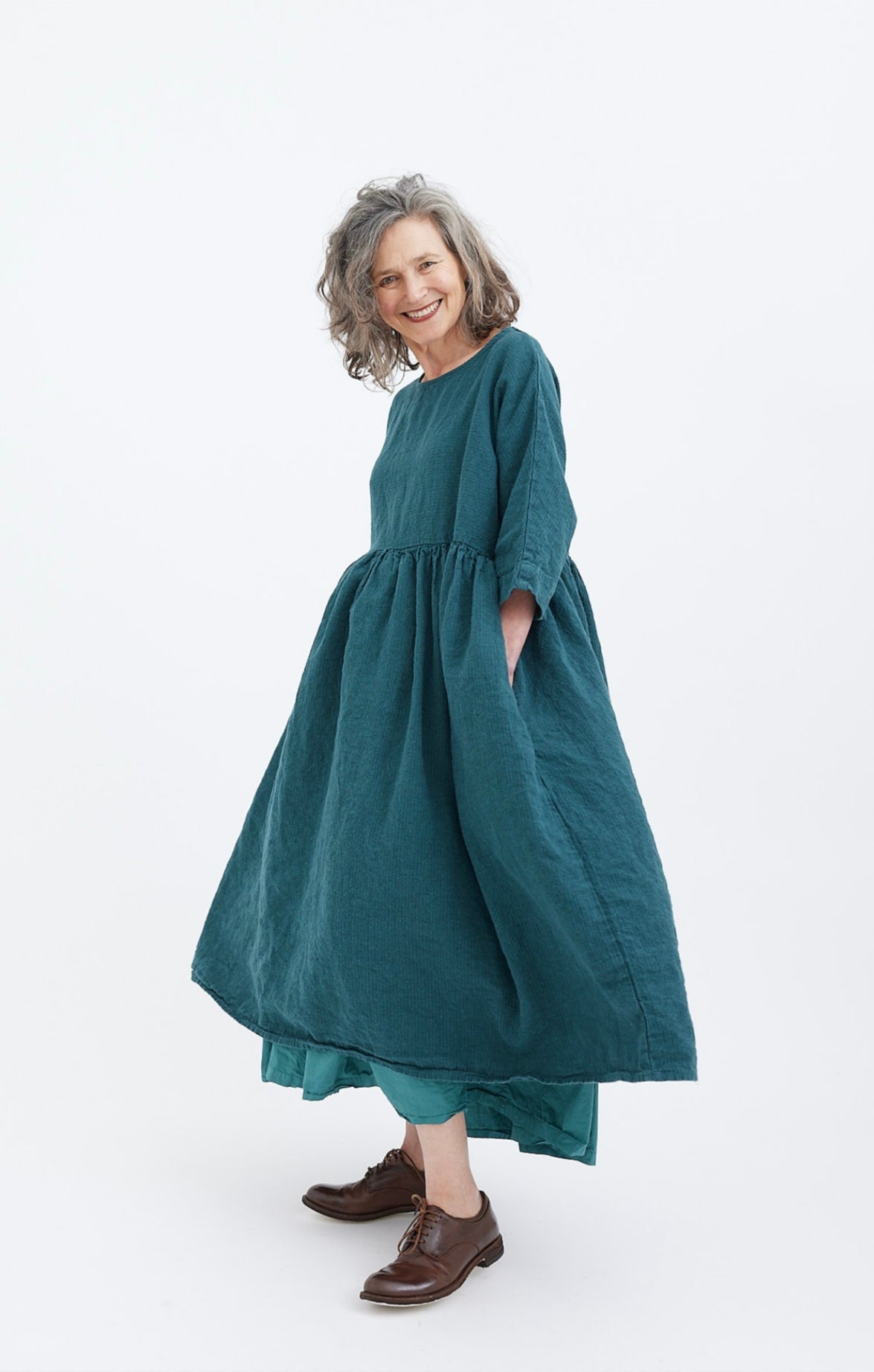 Picnic Dress Pebble Hemp Stripe - Jade