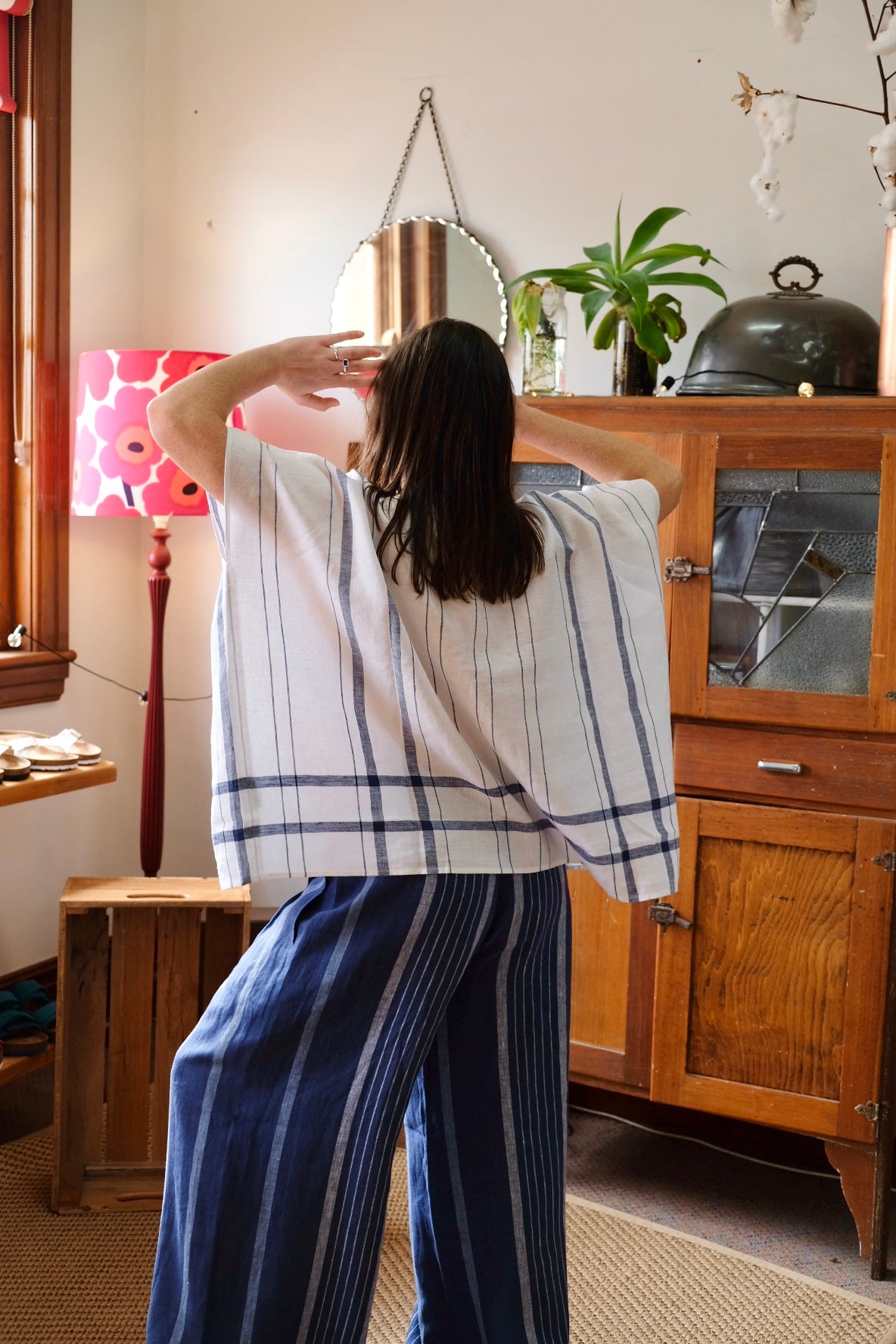 Tuck Top Plaid Linen White