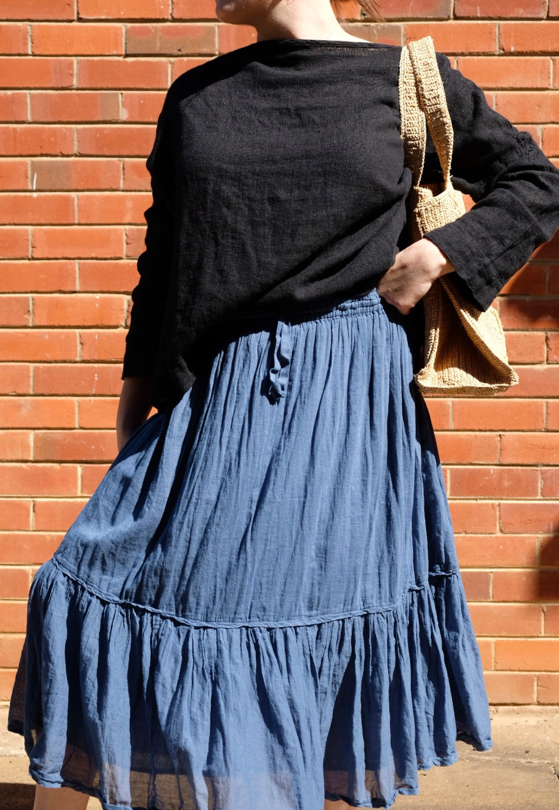 Milly Tiered Skirt Cotton Voile - Denim