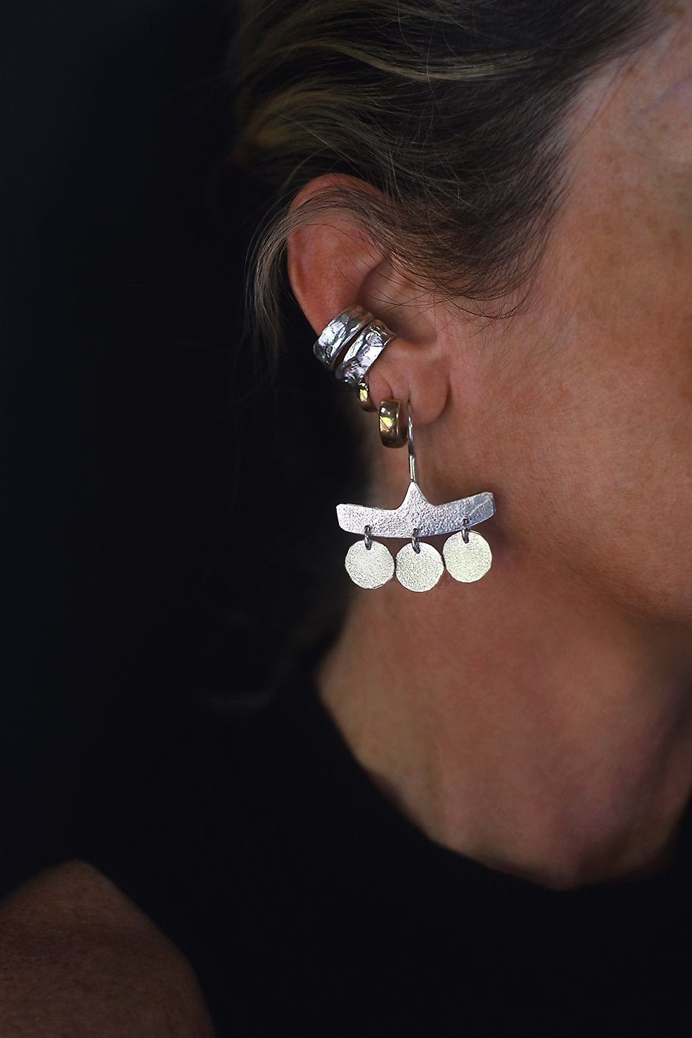 Charm Earrings - oxidised silver and Gold plate