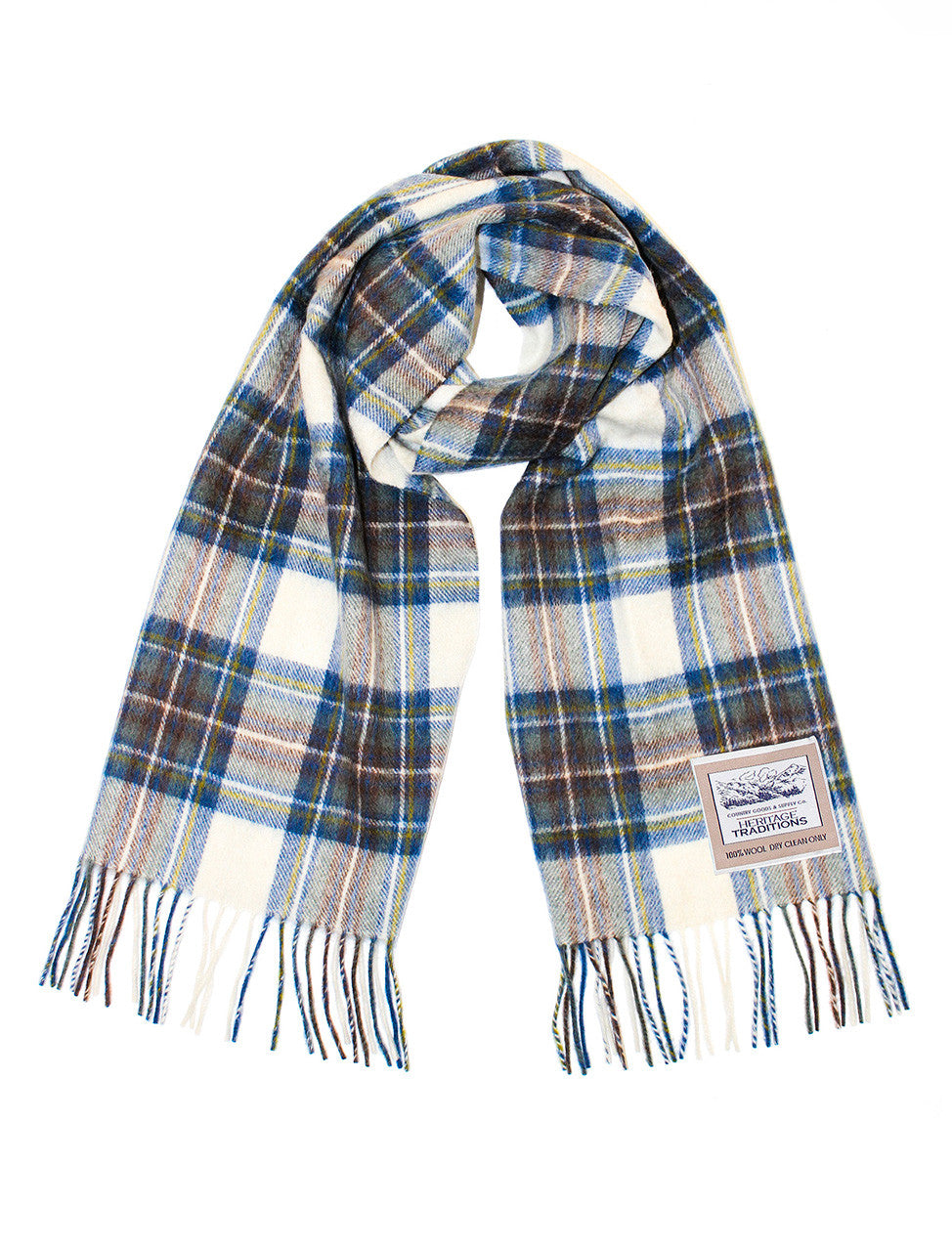 Pure Wool Tartan Check Scarf - Blue/Brown