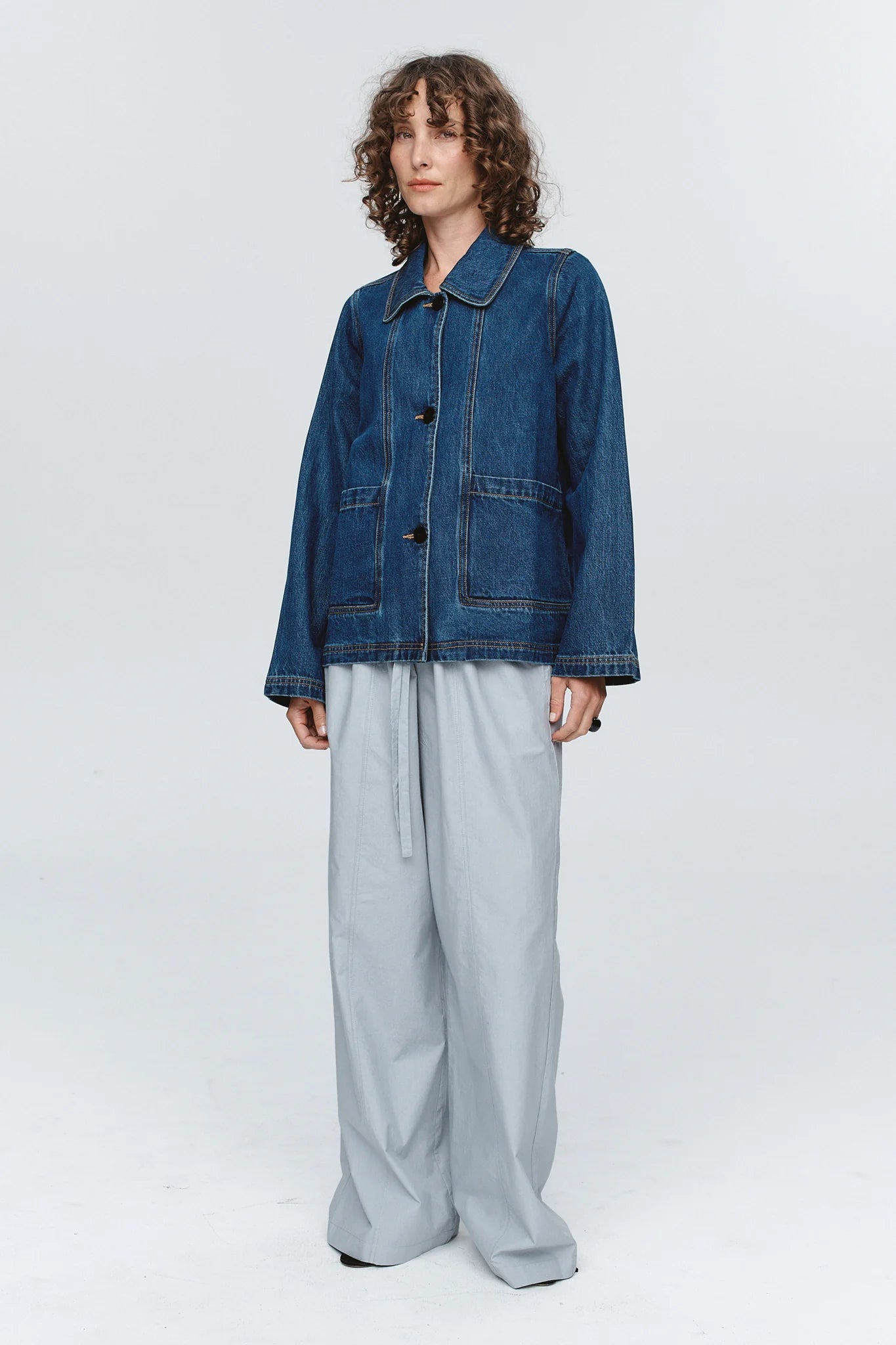 Cropped Pea Jacket - Washed Indigo