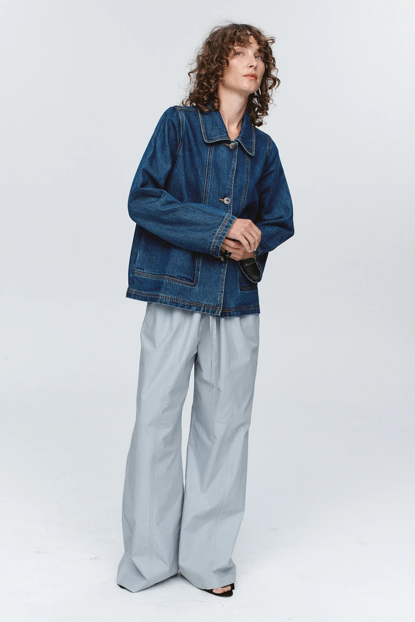 Cropped Pea Jacket - Washed Indigo