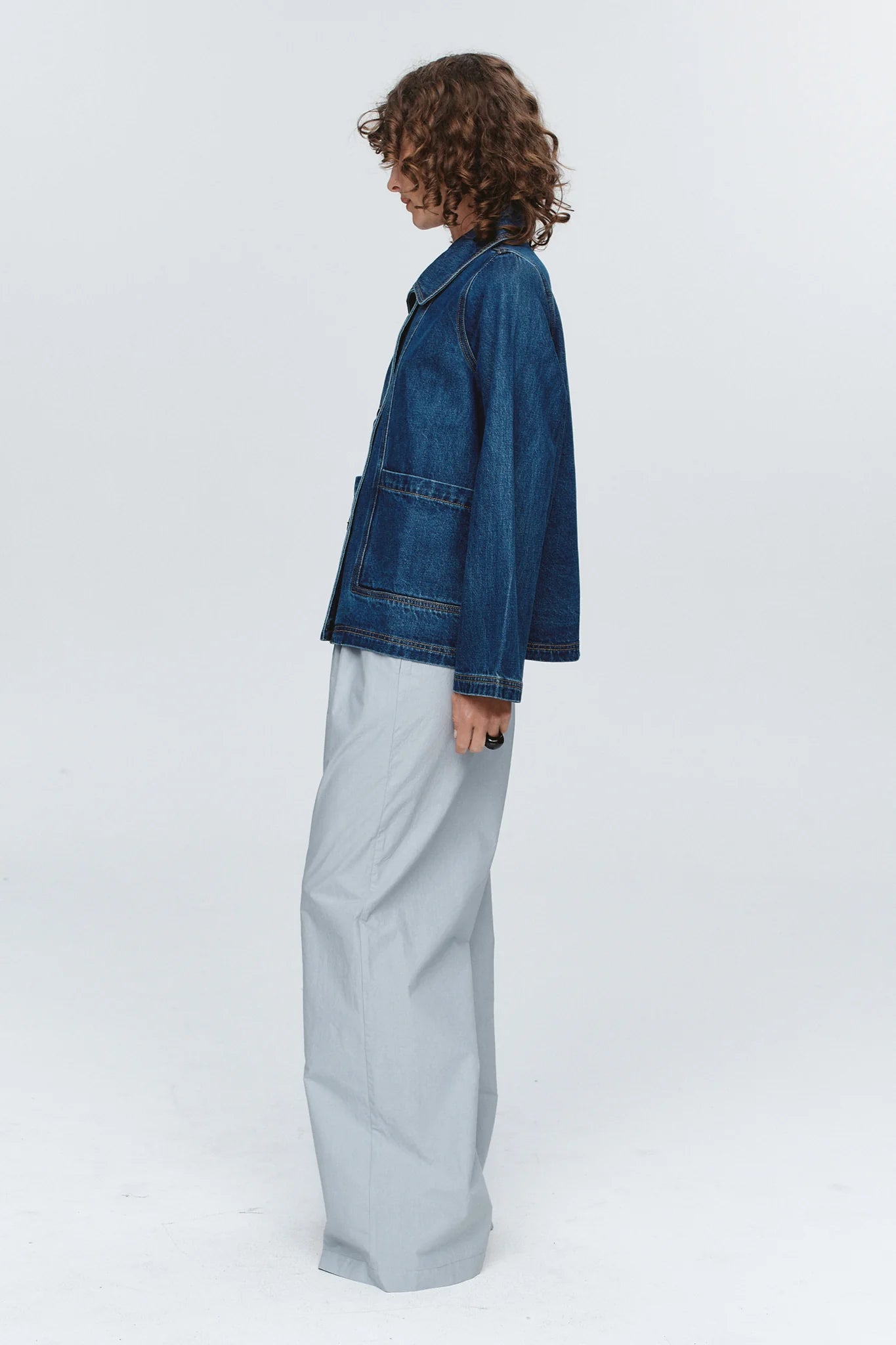 Cropped Pea Jacket - Washed Indigo