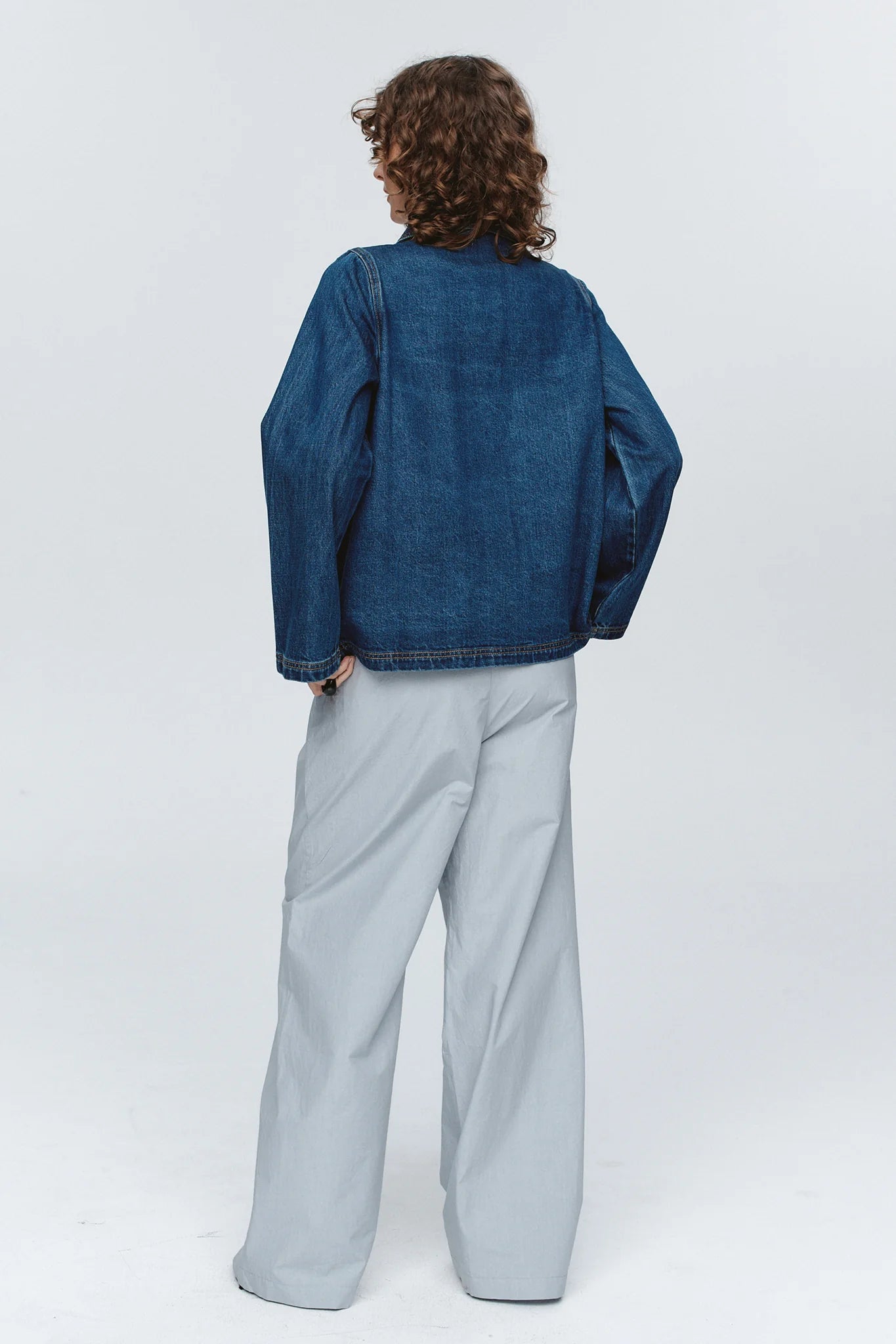 Cropped Pea Jacket - Washed Indigo