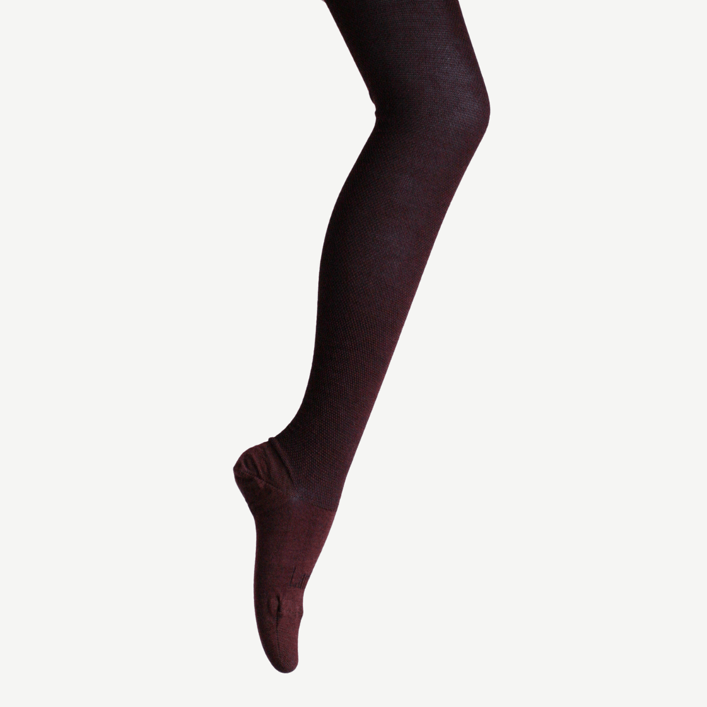 Merino Wool Textured Knit Tights - Currant