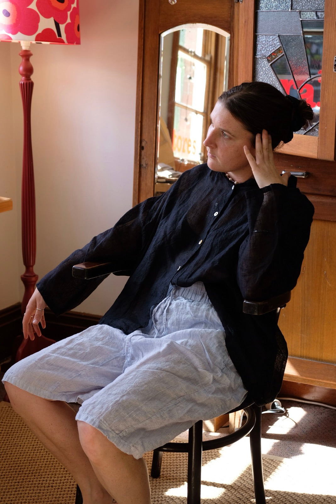 JAYA SHORTS - LINEN - Blue Pin Stripe