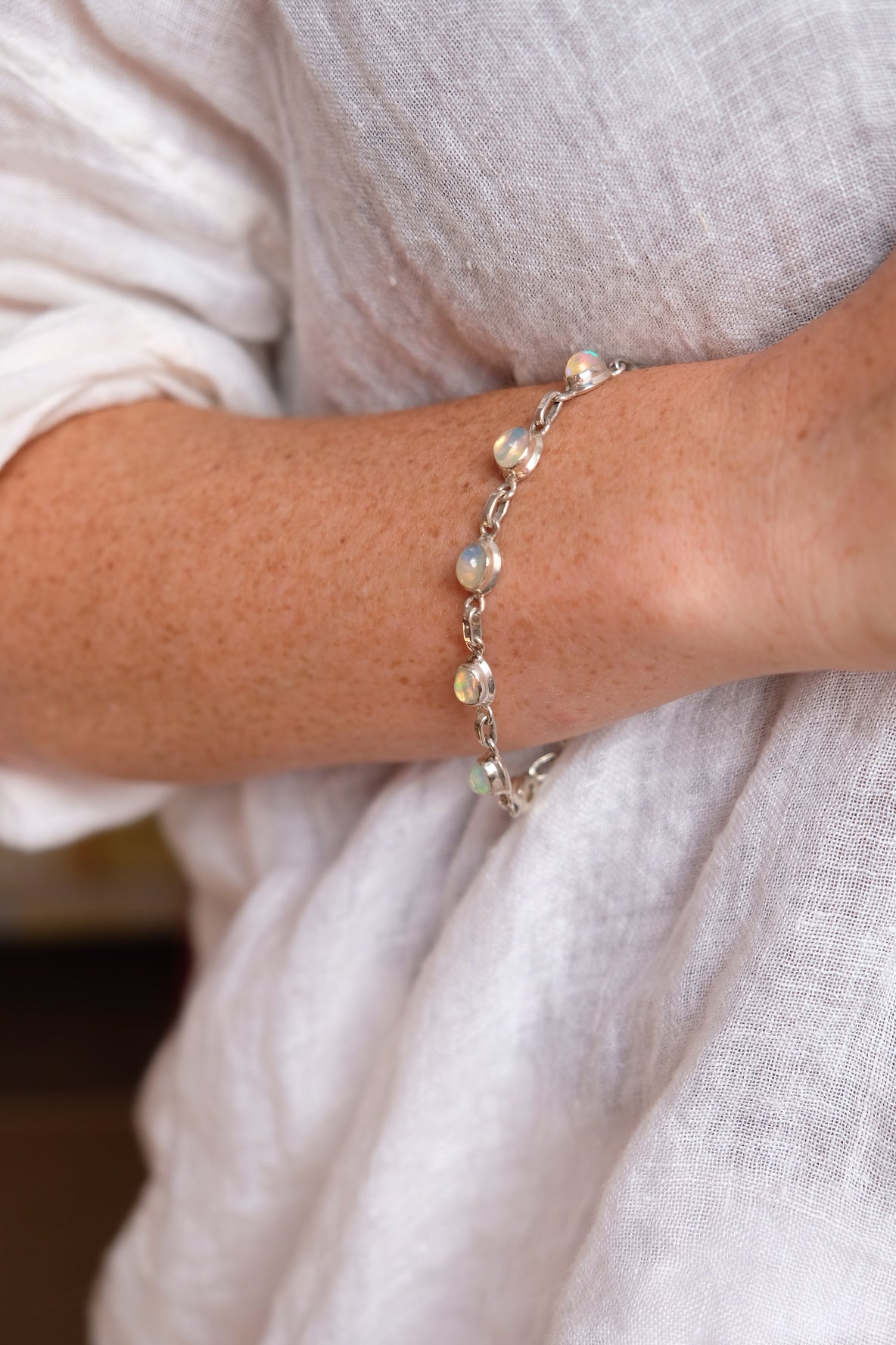 Opal quartz and silver bracelet