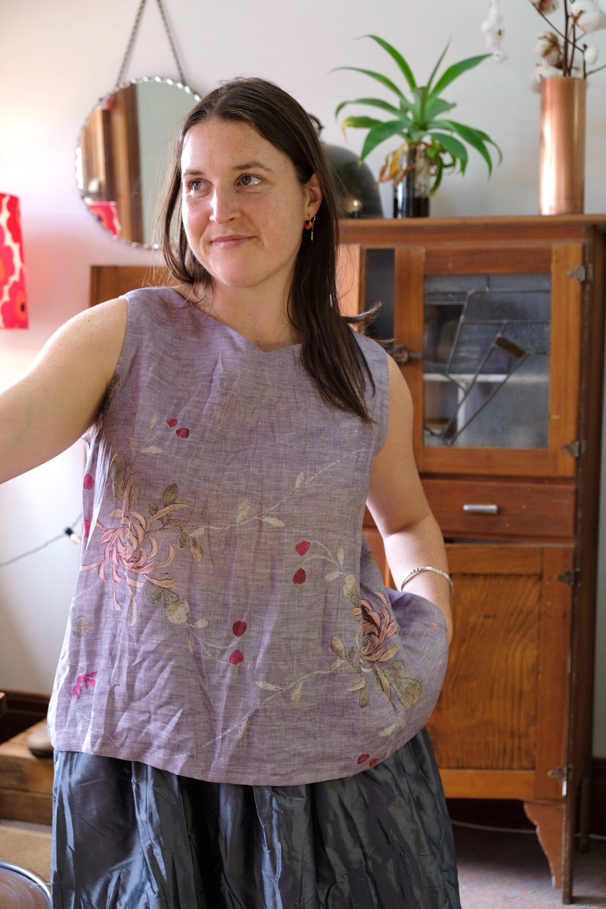 Peony Singlet Floral Print - Grey