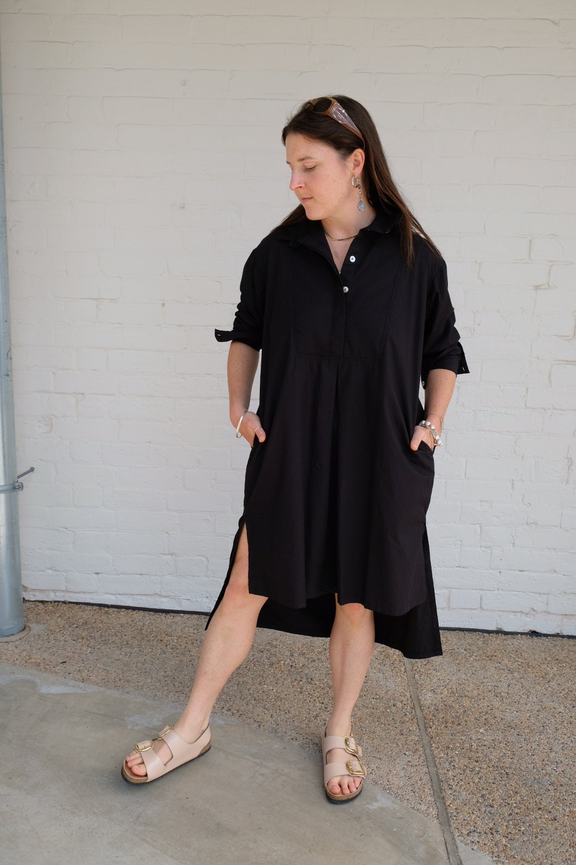 Winifred Shirt Dress- Cotton Poplin - Black