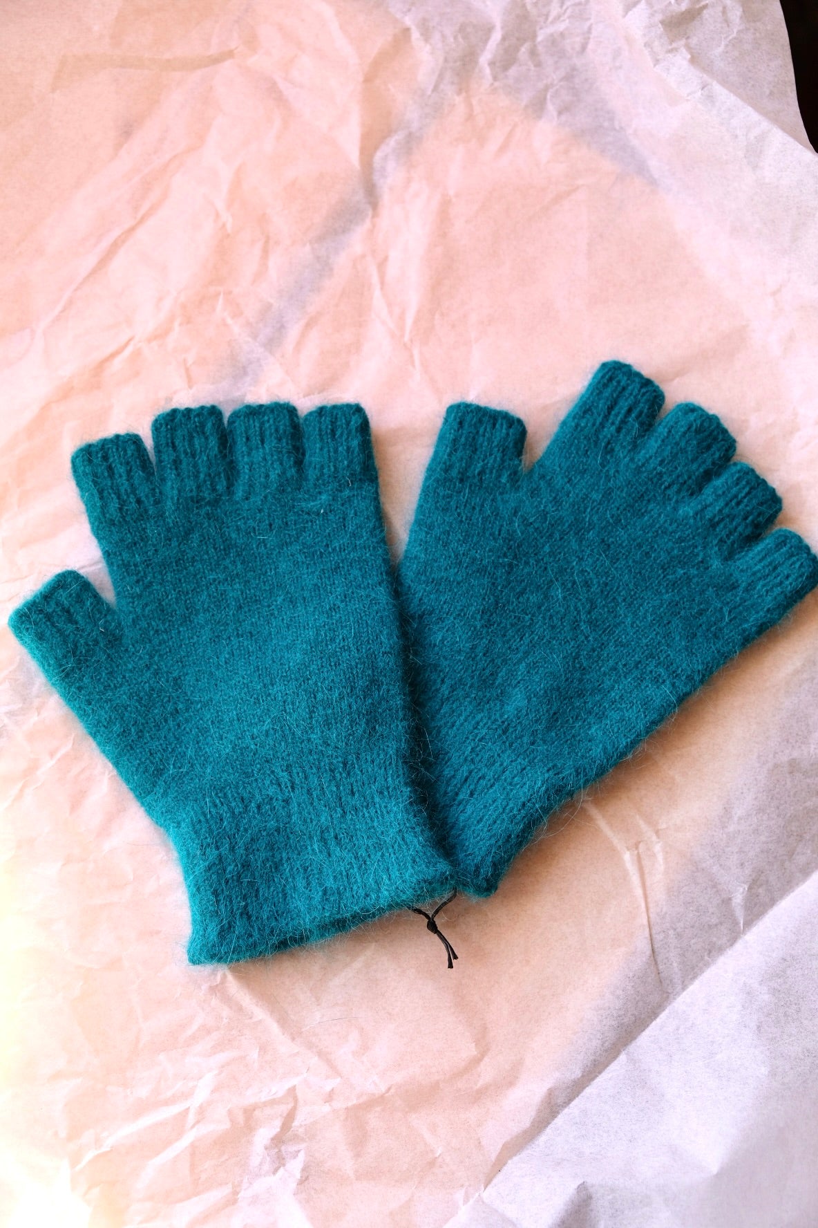 Angora/Lambswool Fingerless Gloves Small Cuff - Bright Turquoise