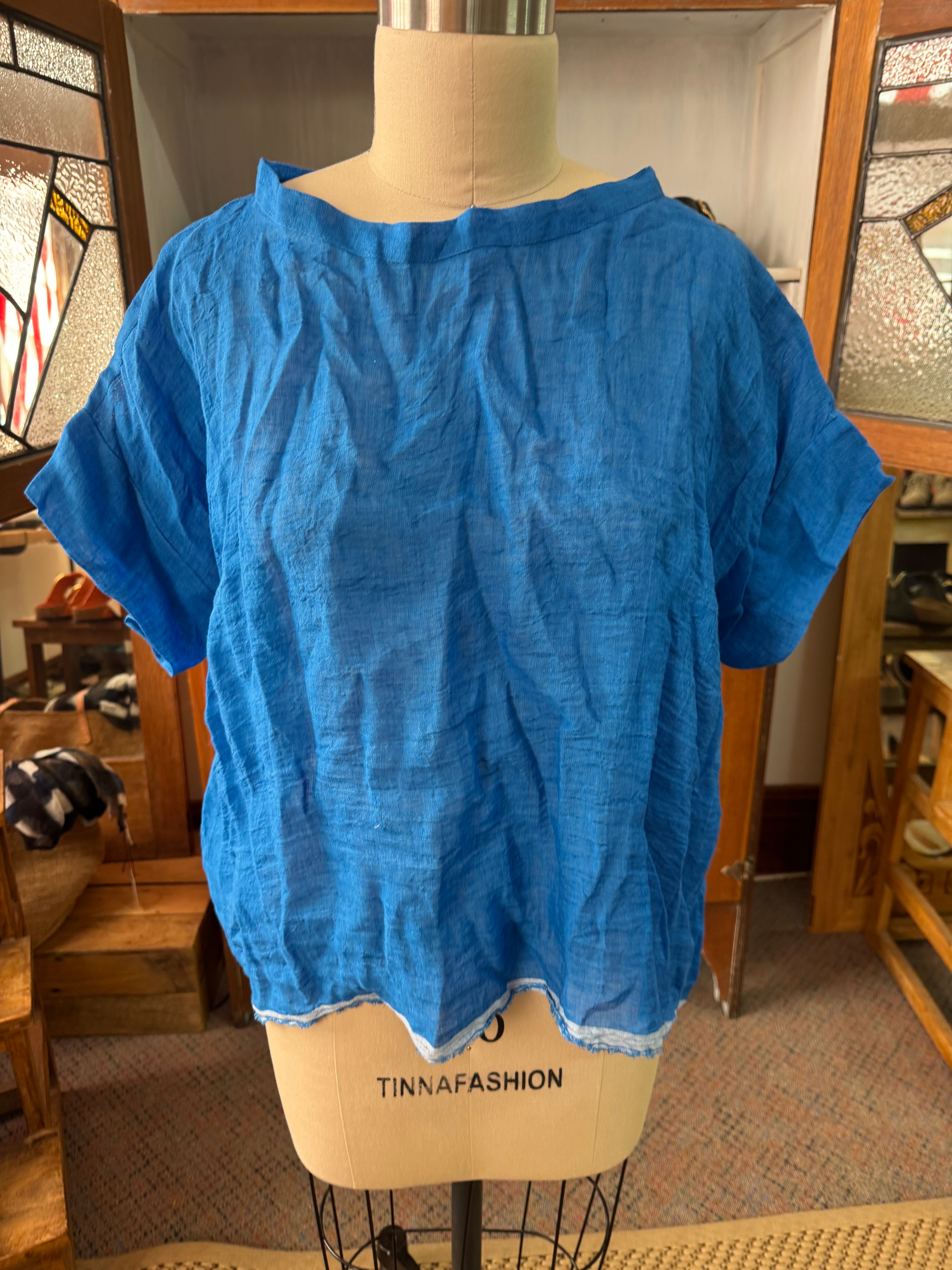 Gauze linen Tee - Azure
