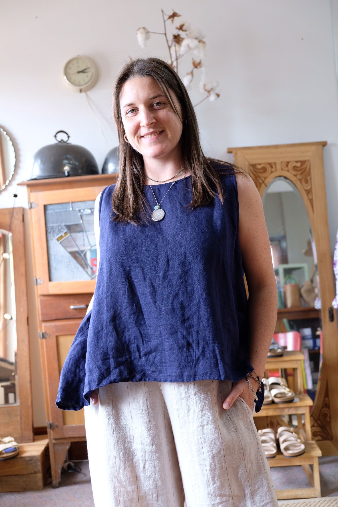 Taji Top - Linen - Indigo