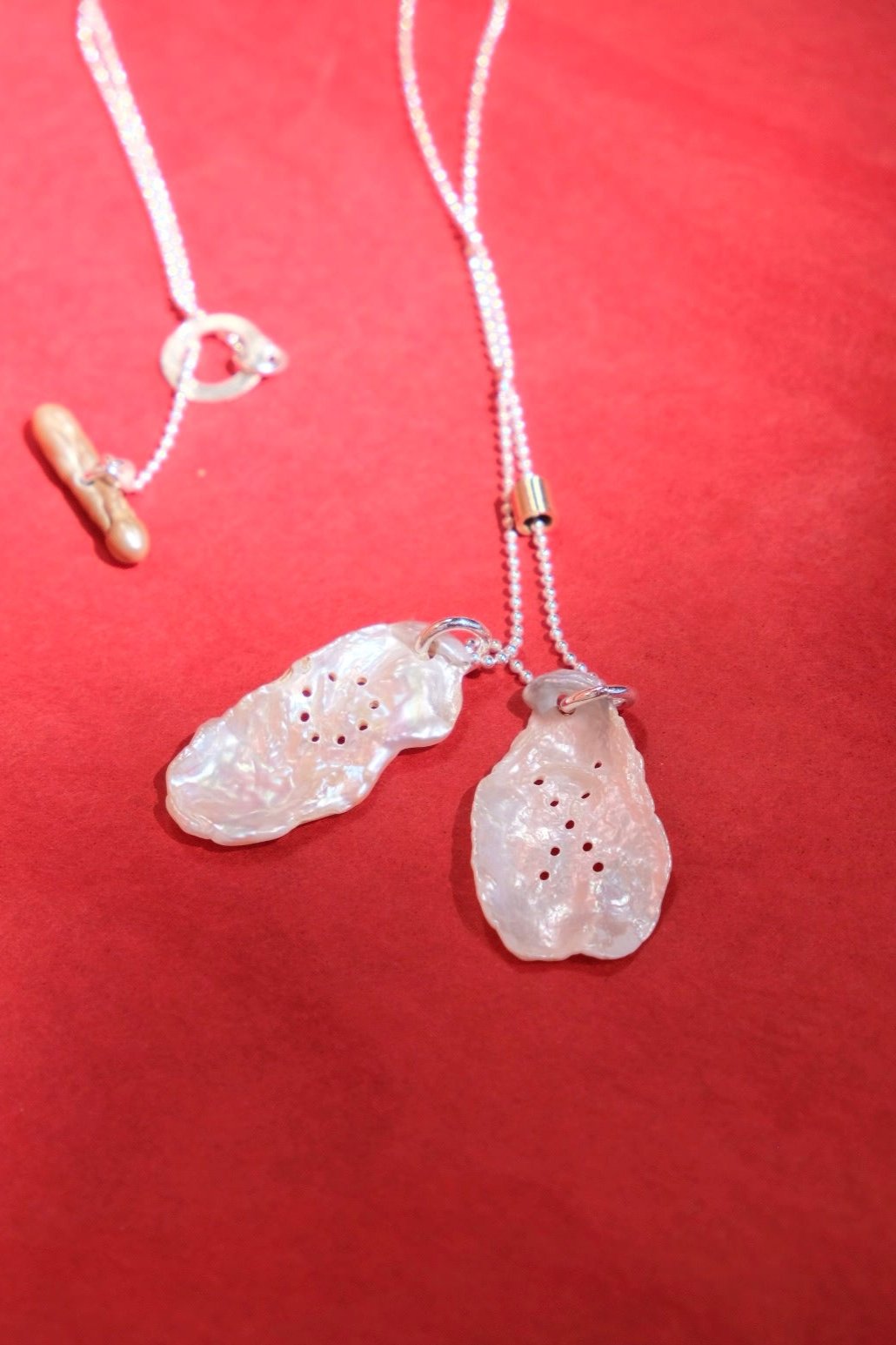 XO necklace sterling silver keshi pearls and yellow gold