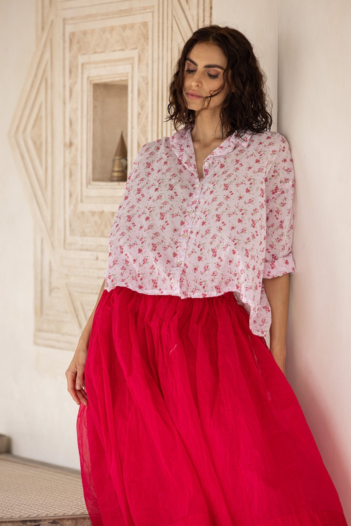 MOYO SHIRT - COTTON VOILE pink floral