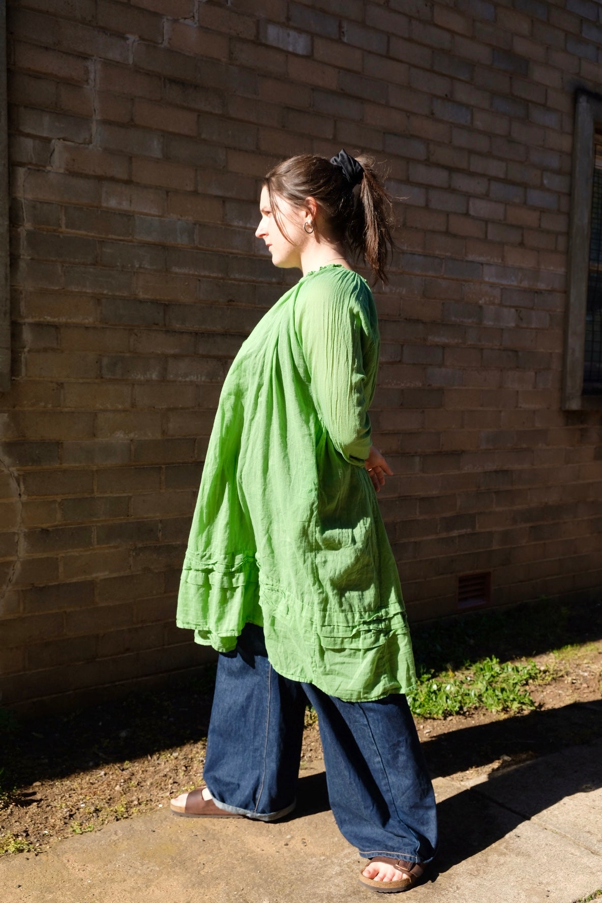 Tansy Raglan Sleeve Dress Cotton Voile - Matcha