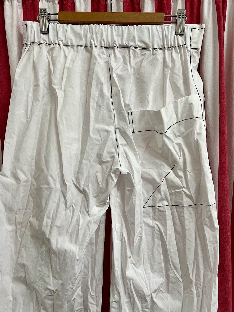 Alira Pant - White Cotton with Black stitching