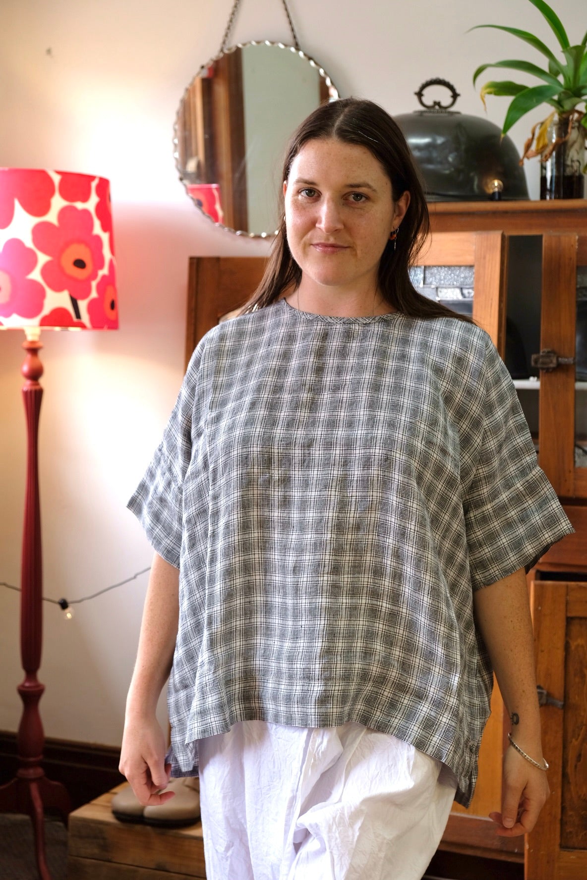 Avril T-Shirt - Textured Check Linen