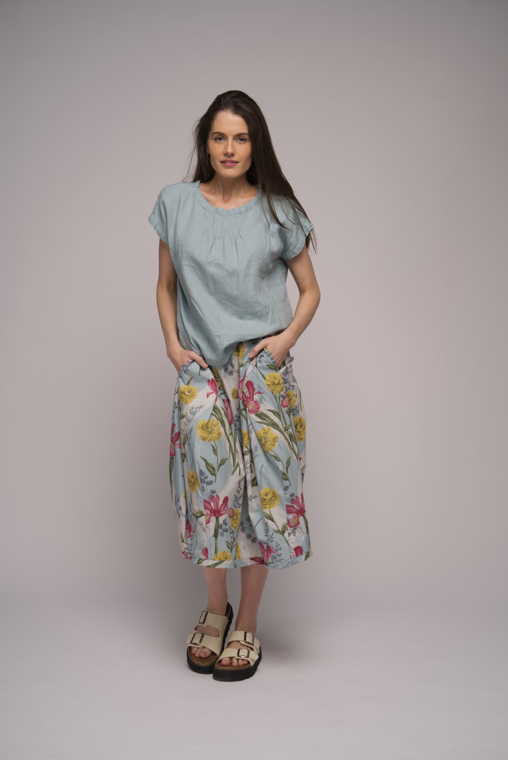 Ophelia Linen Top - Blue