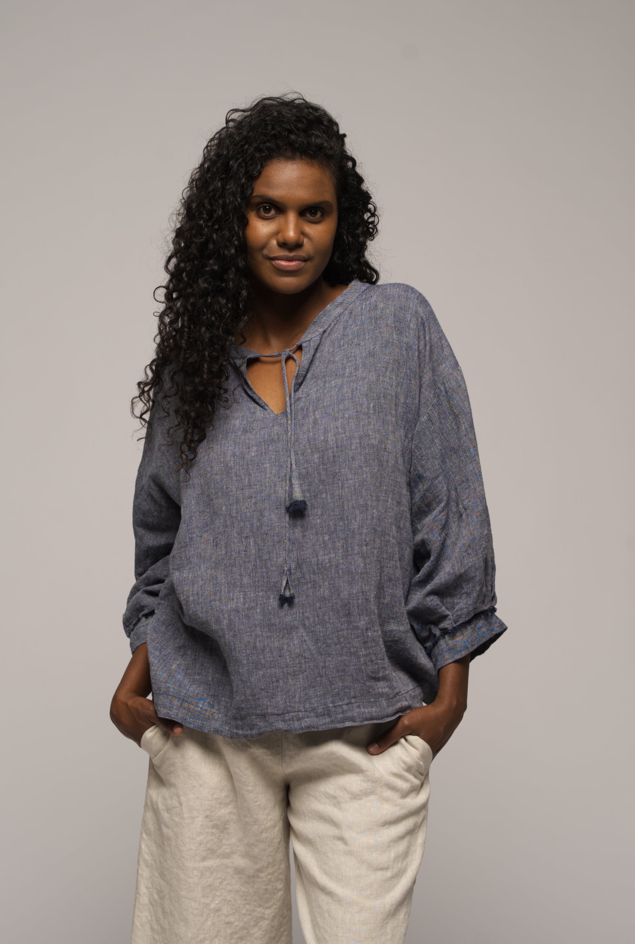 Juno Top - Indigo linen marle