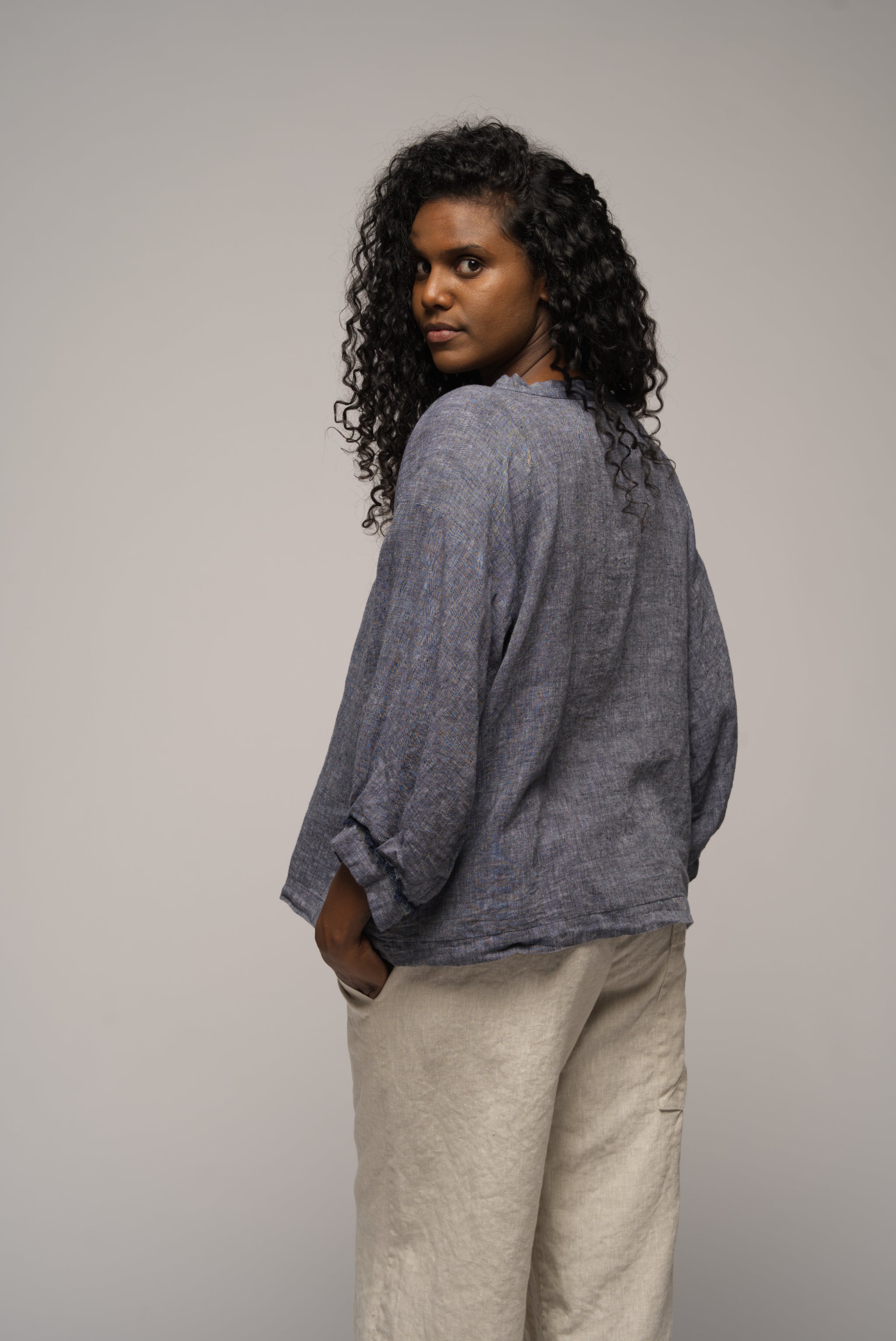 Juno Top - Indigo linen marle