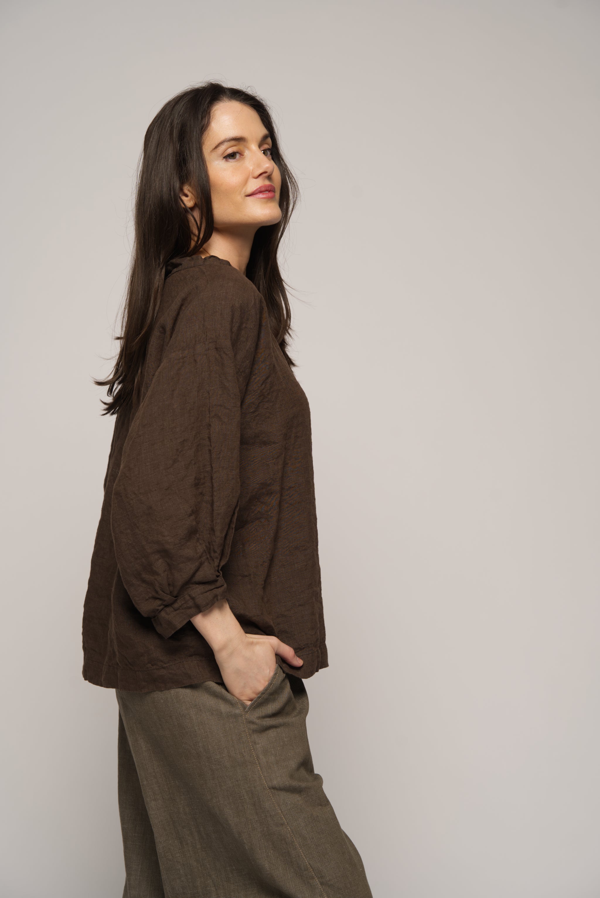 Juno Top - chocolate linen