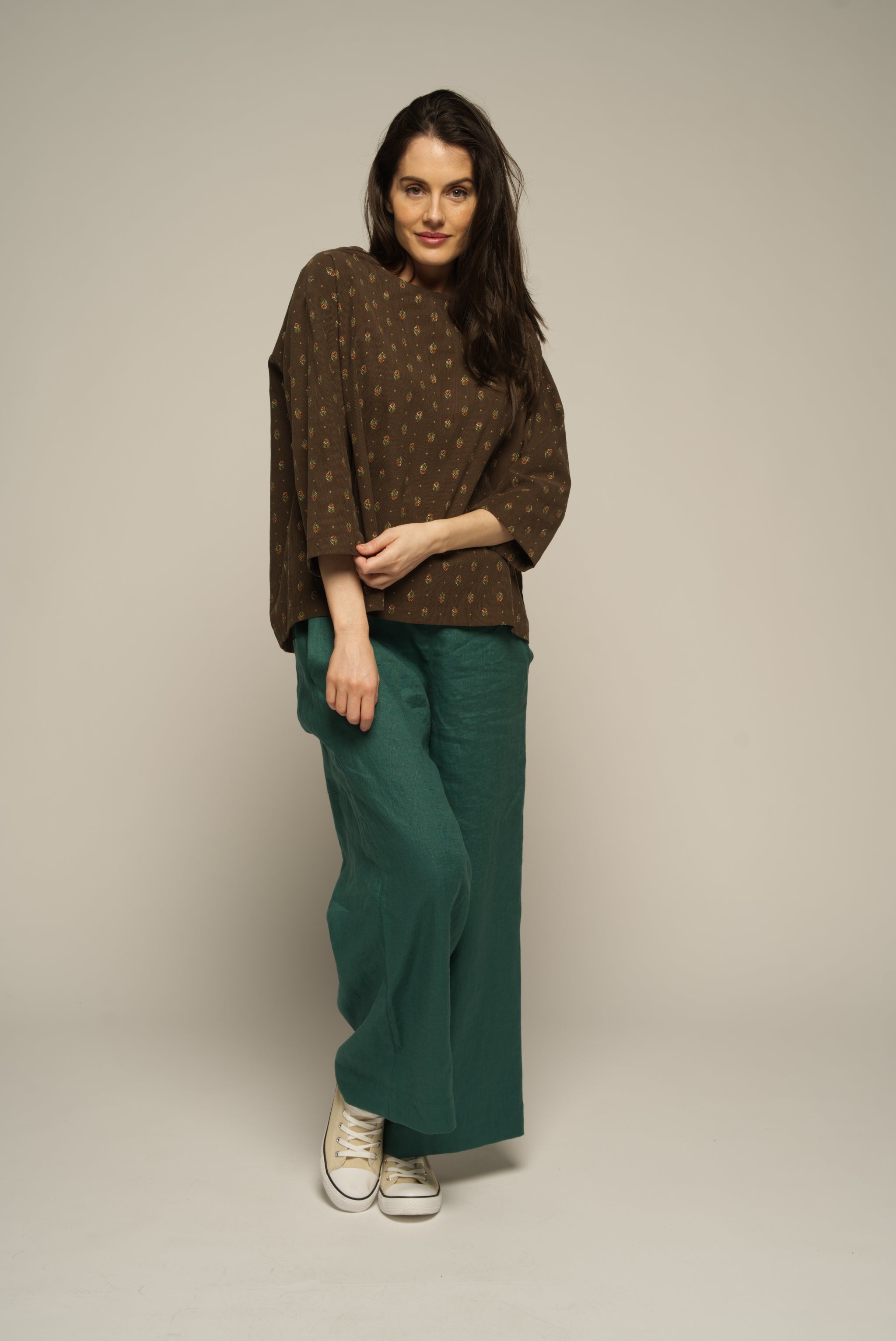 Gertie Top - printed Choc Cord