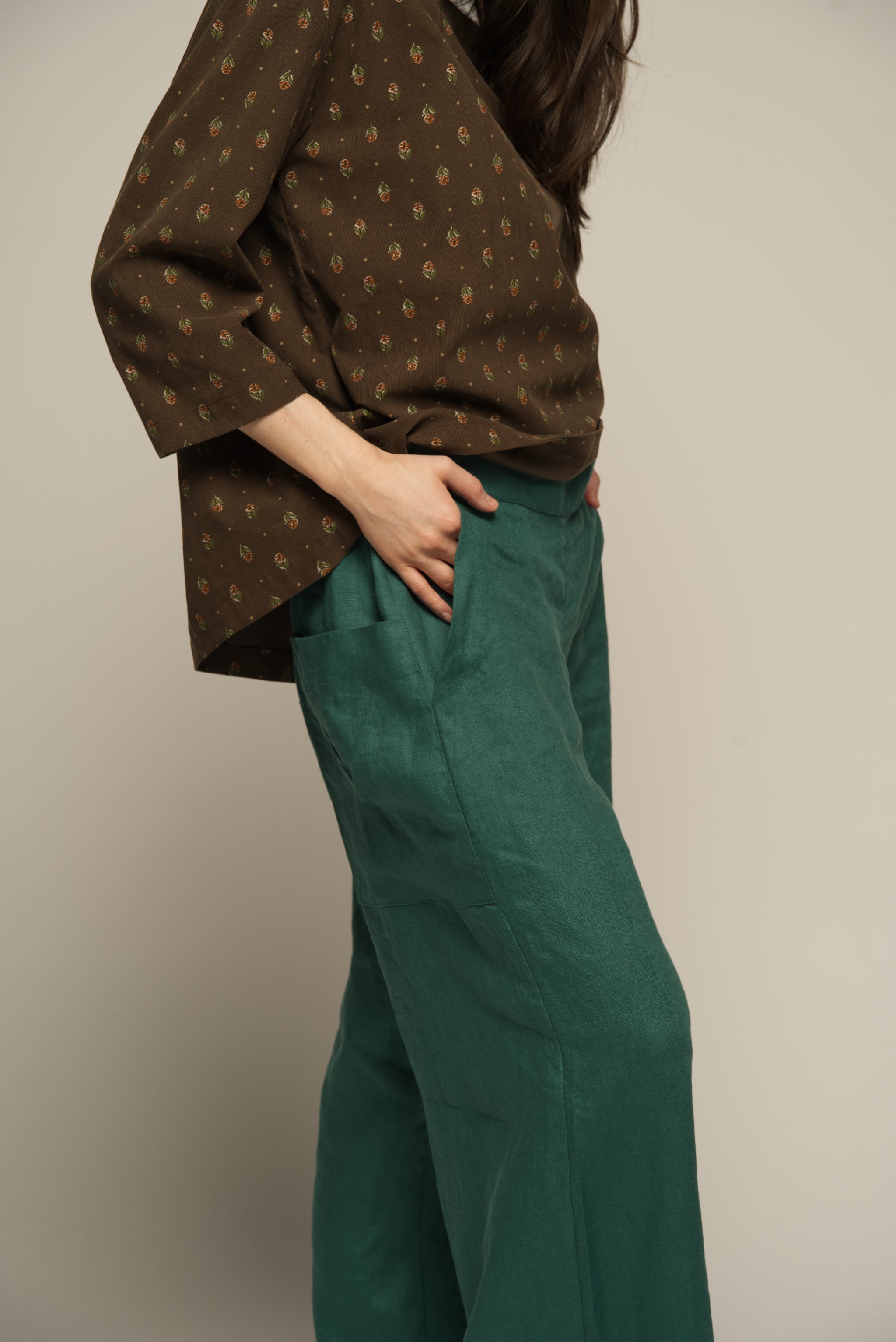 Gertie Top - printed Choc Cord