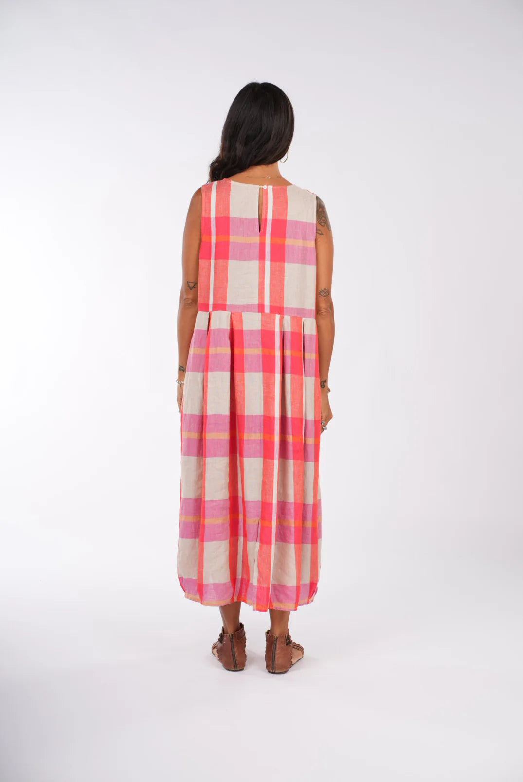Sartene Linen Dress in Orange Check