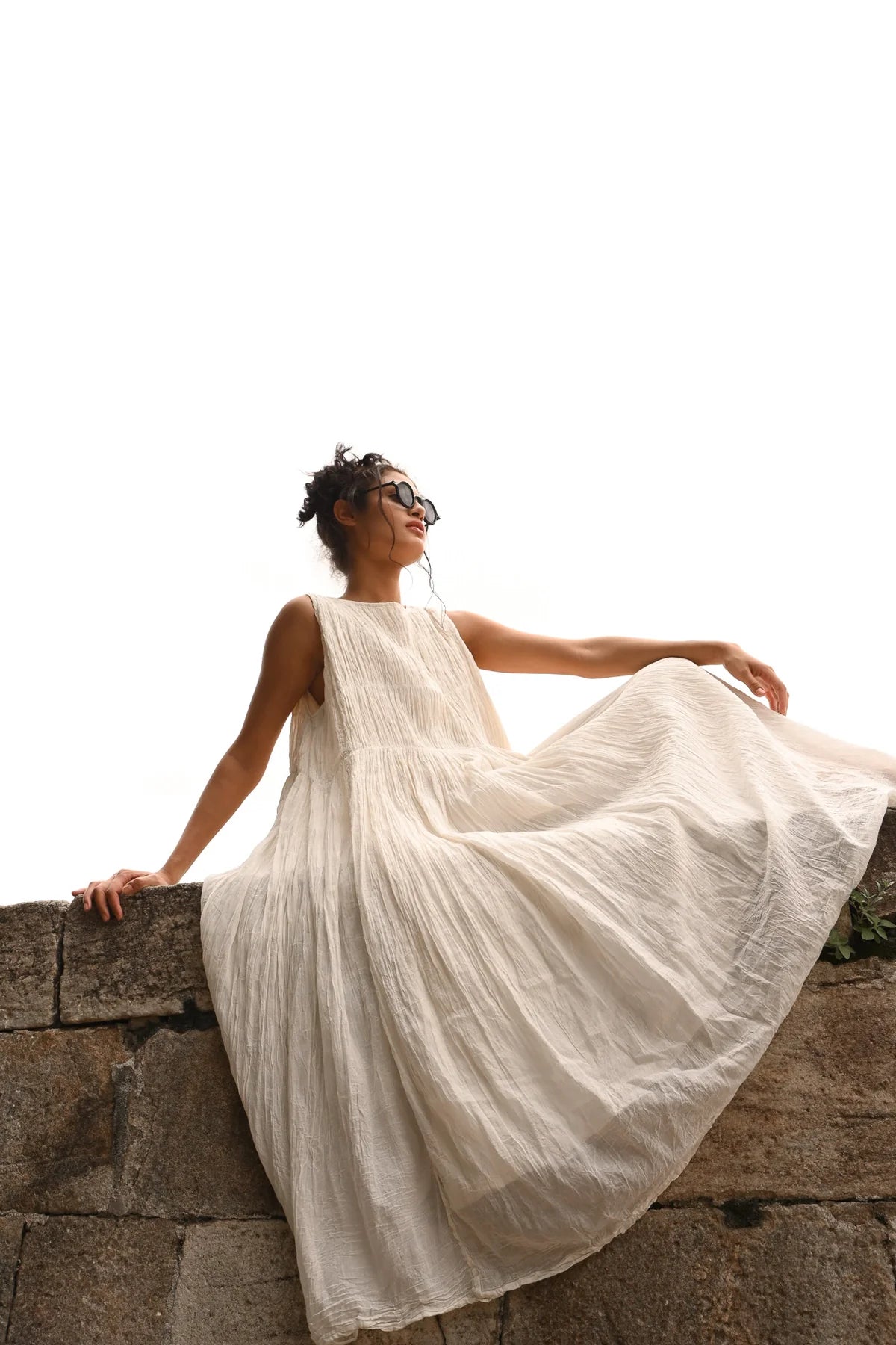 ATHENA DRESS LONG GAUZE COTTON - White