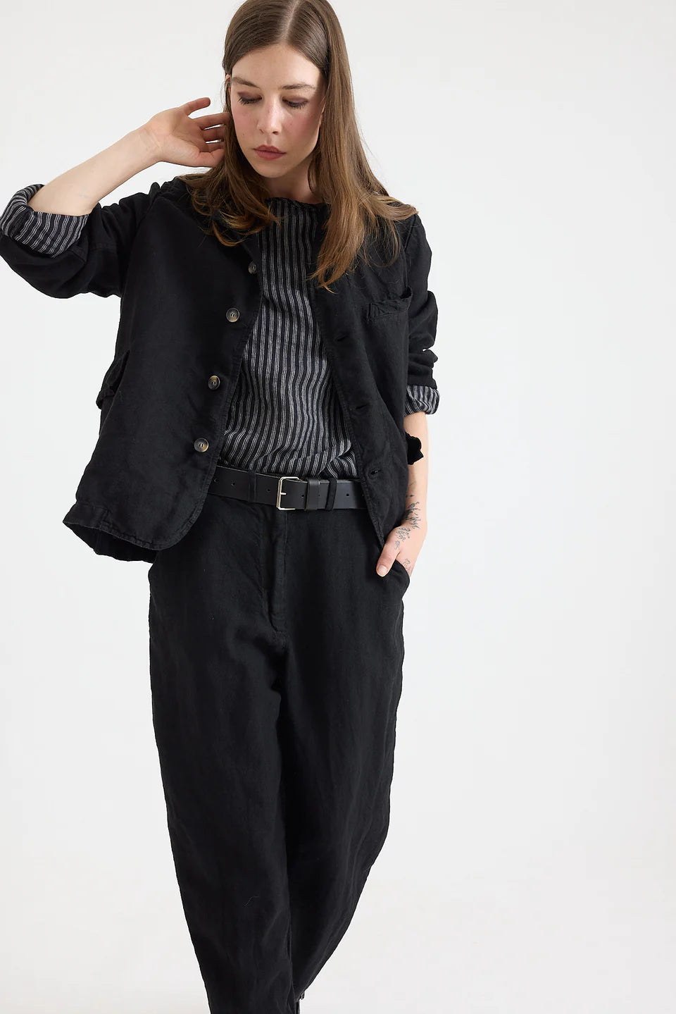 Murphy Tailored Pant Mid Weight Linen Black
