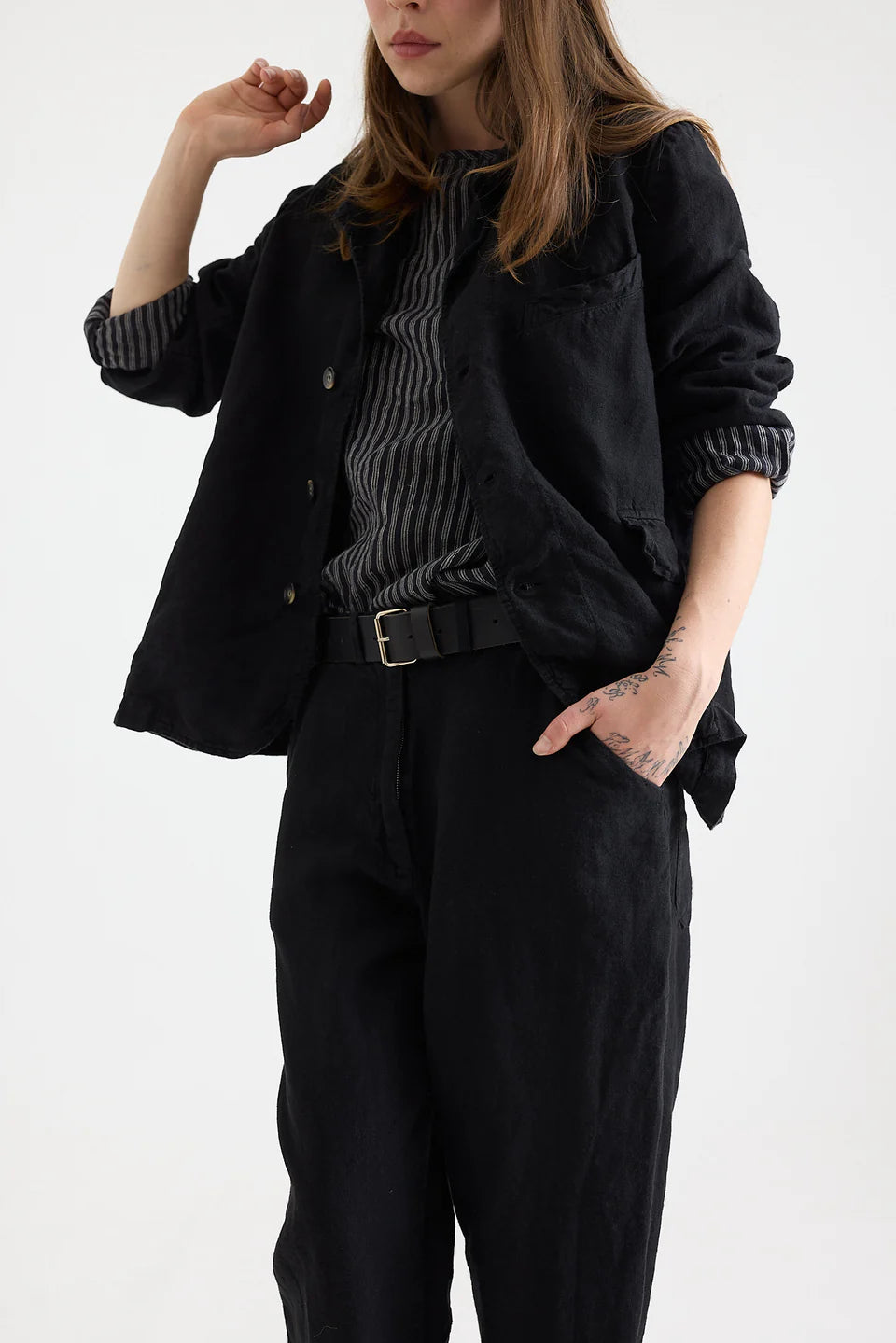 Murphy Tailored Pant Mid Weight Linen Black