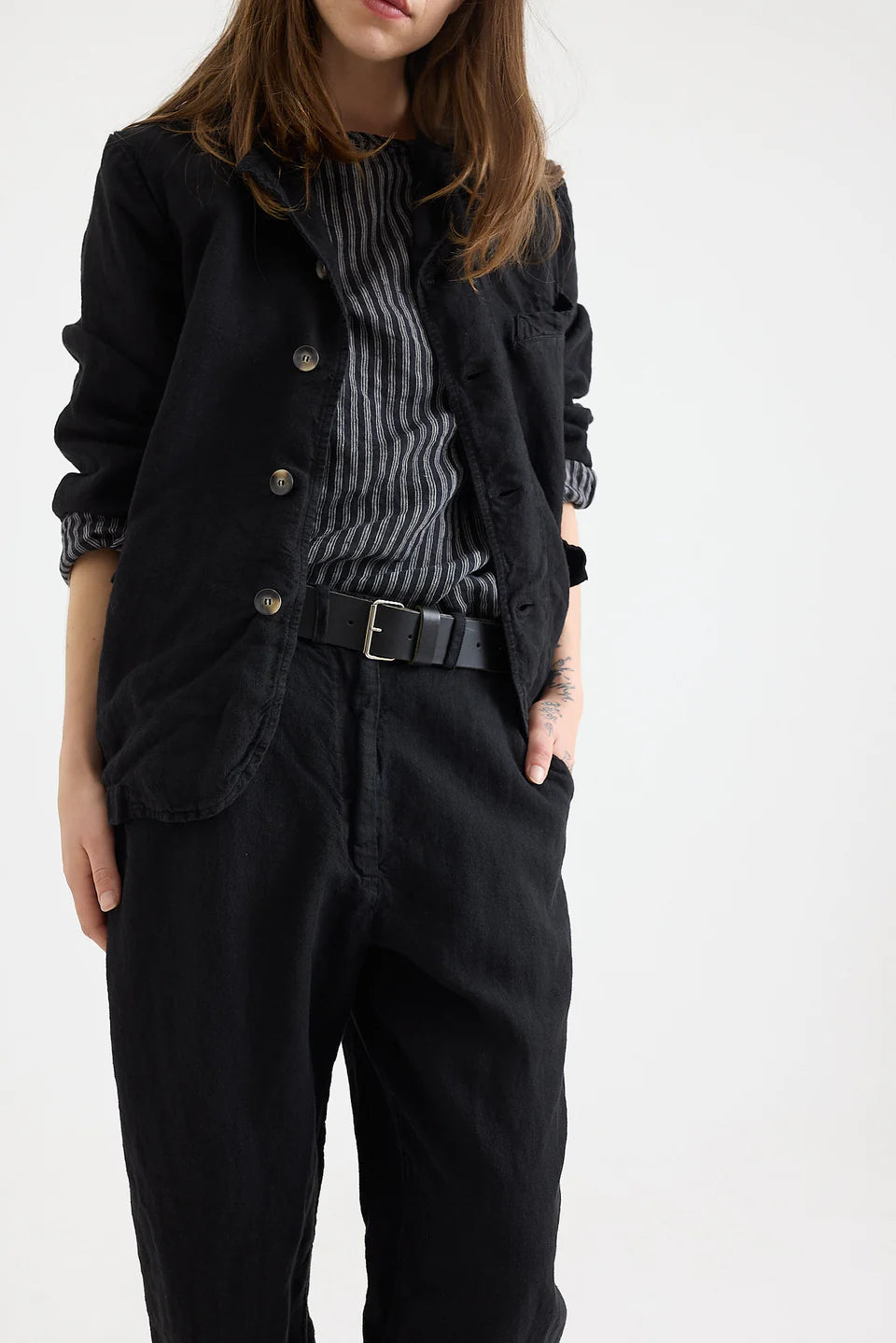 Murphy Tailored Pant Mid Weight Linen Black
