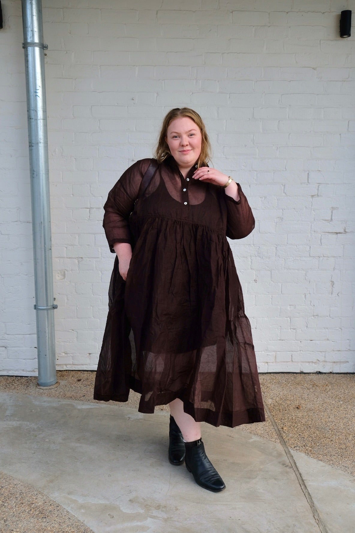 Edith Dress - Cotton Organdy - Chocolate