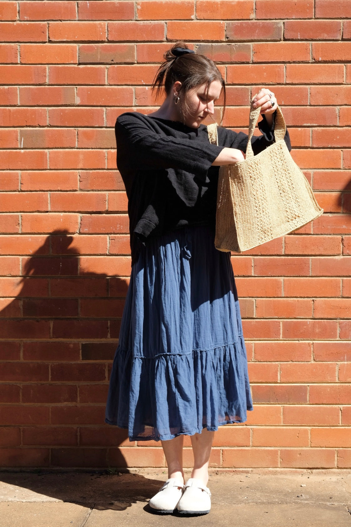 Milly Tiered Skirt Cotton Voile - Denim