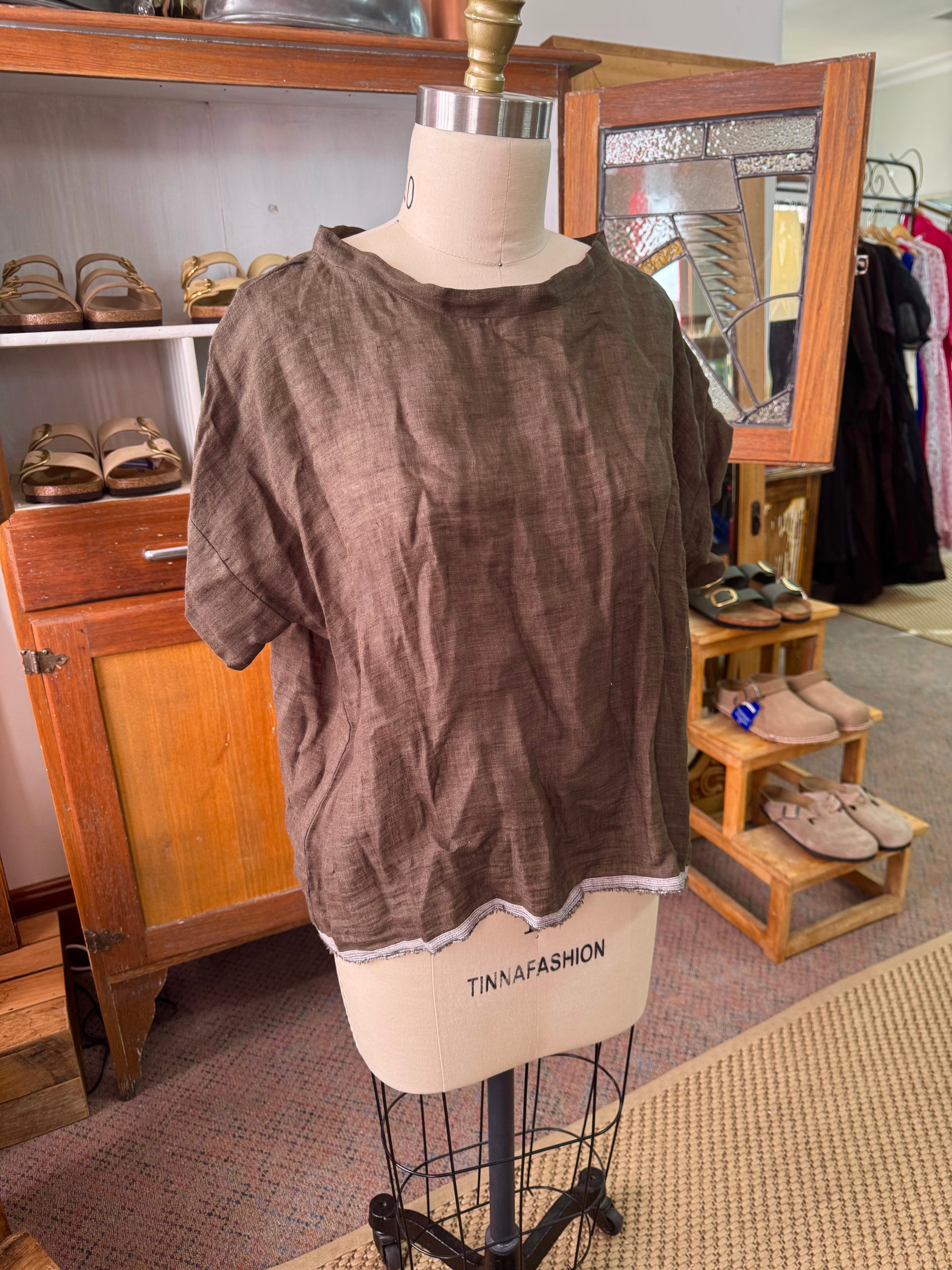 Gauze linen Tee - Khaki