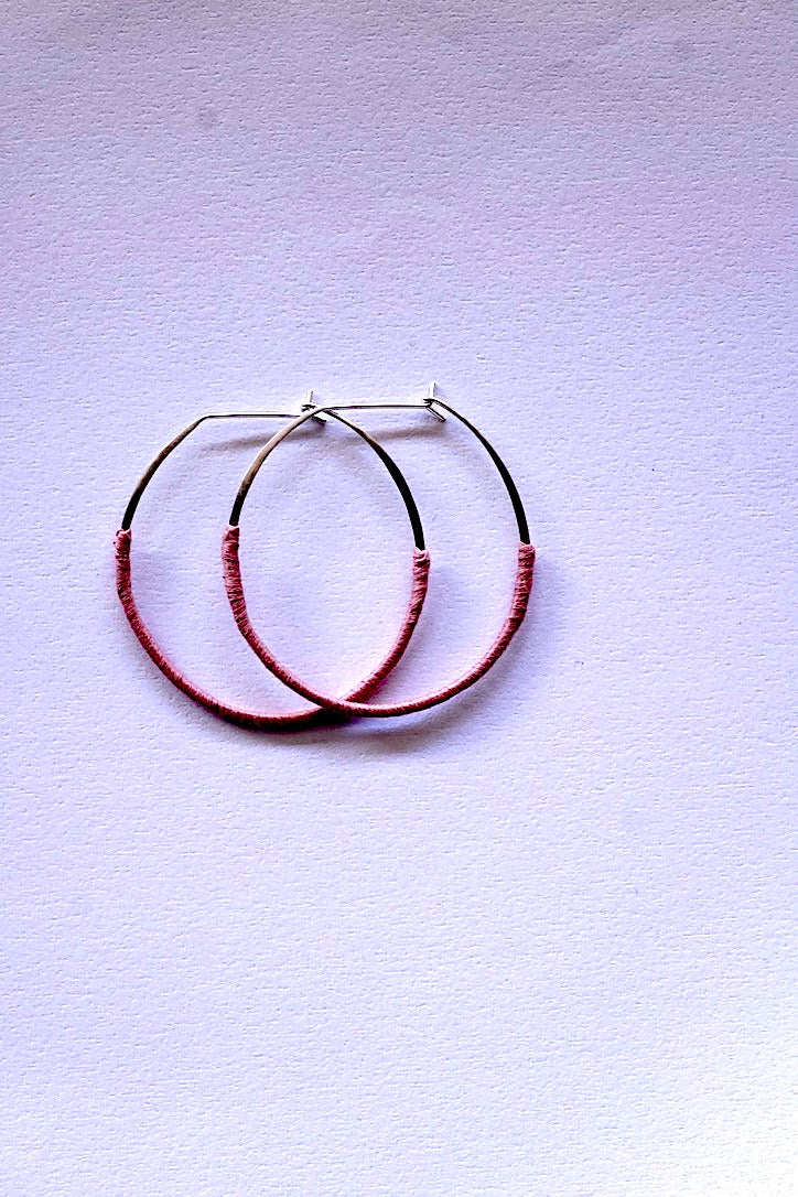 Woven Earrings Pink and Silver