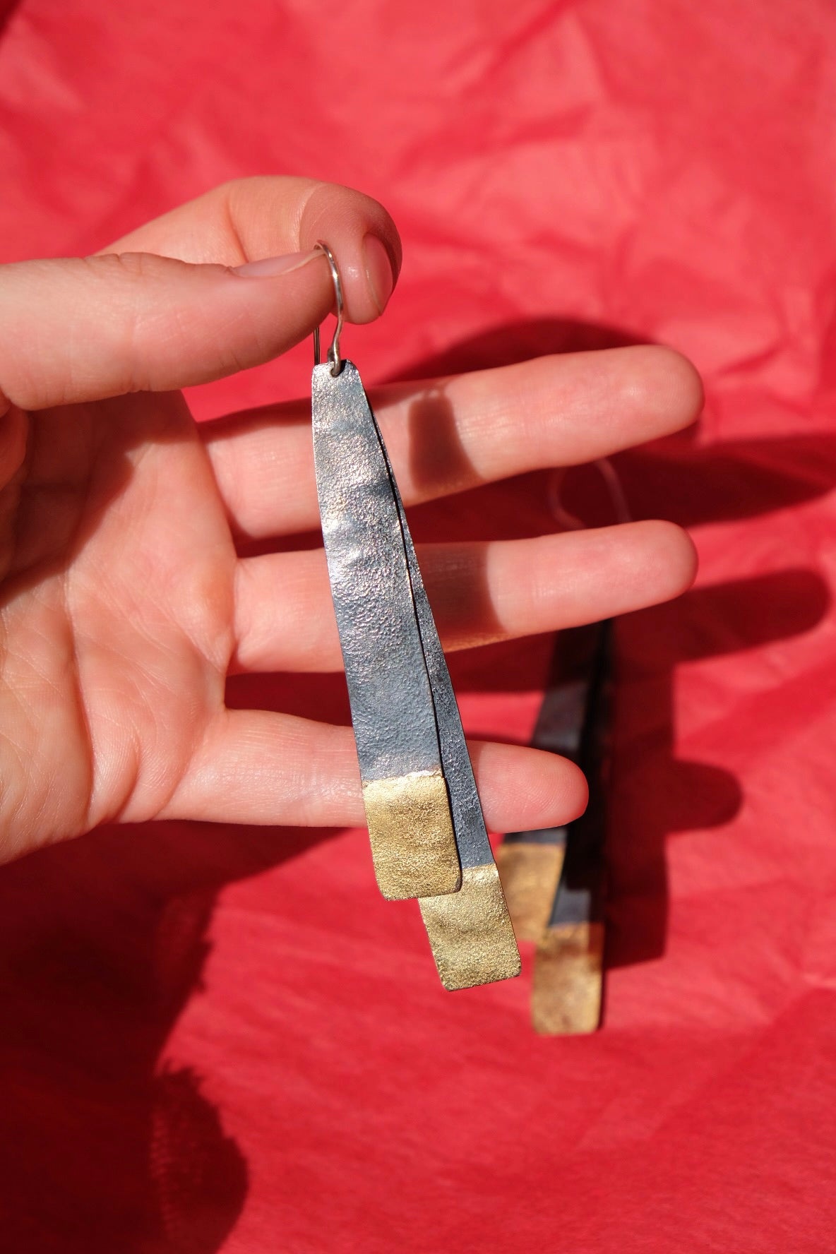 Long drop earrings oxidised gold