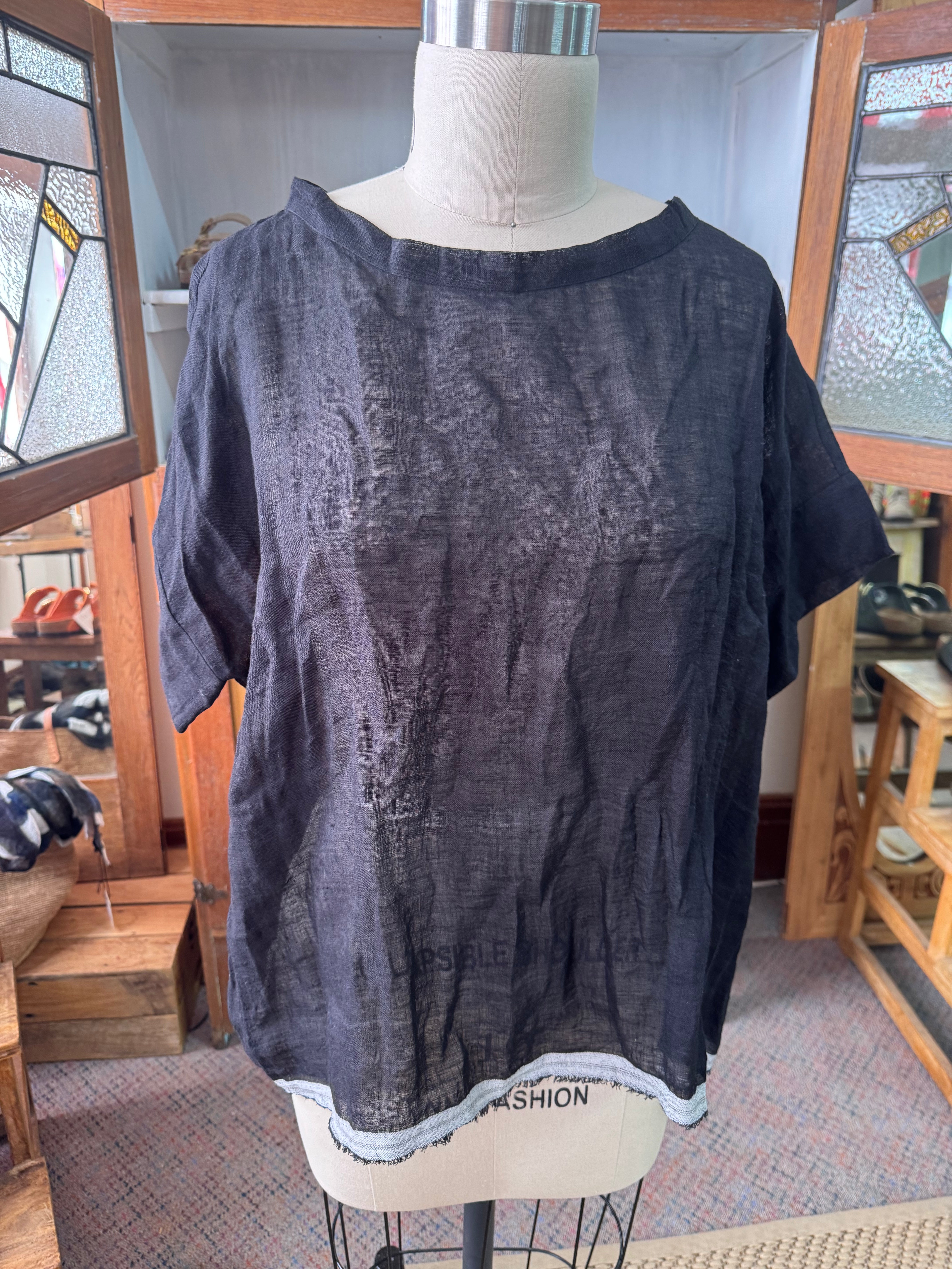 Gauze linen Tee - Black